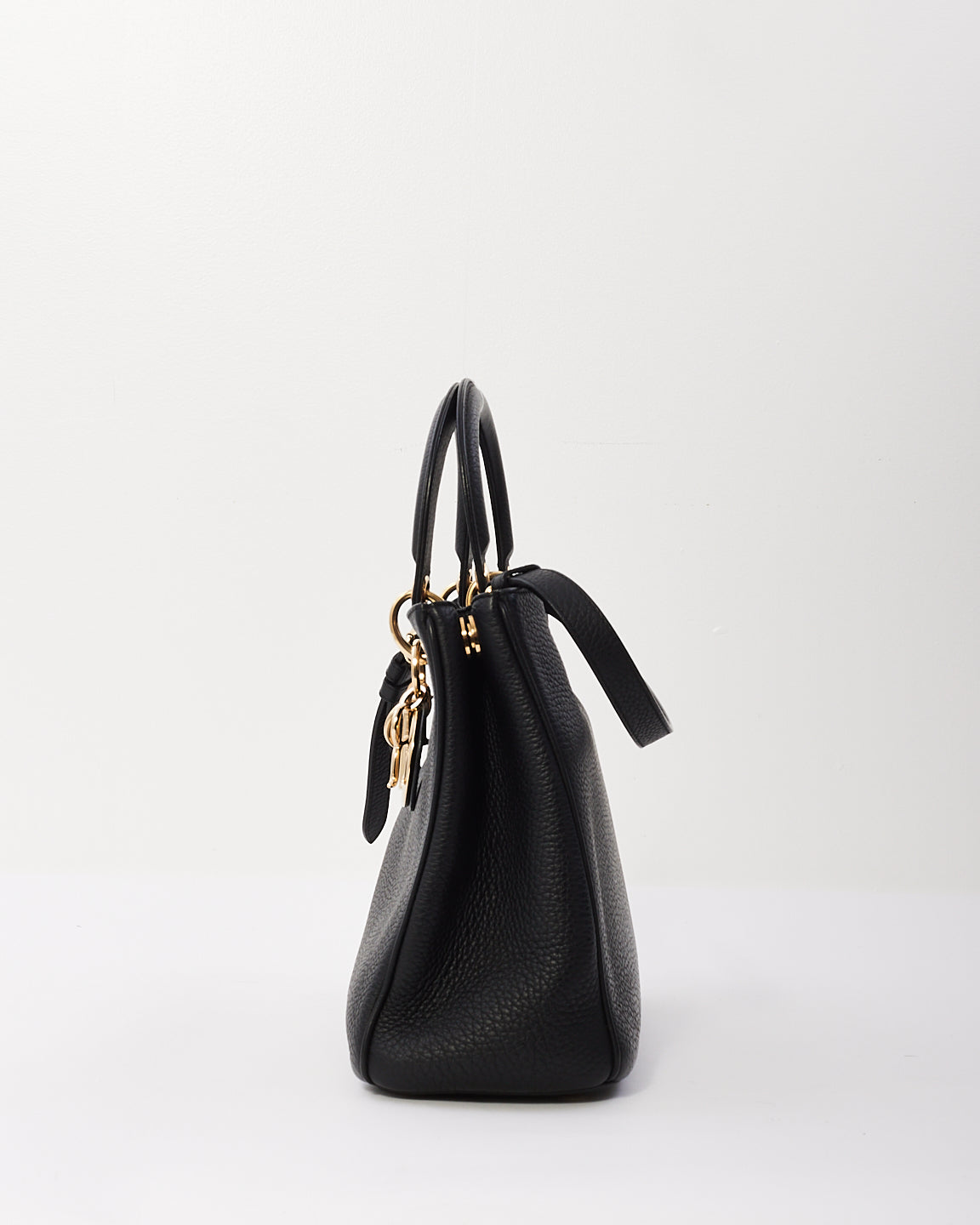 Dior Black Pebbled Leather Diorissimo Bag with Strap