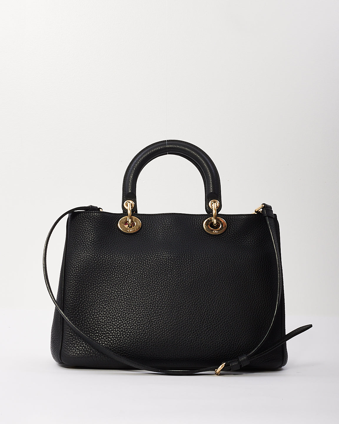 Dior Black Pebbled Leather Diorissimo Bag with Strap