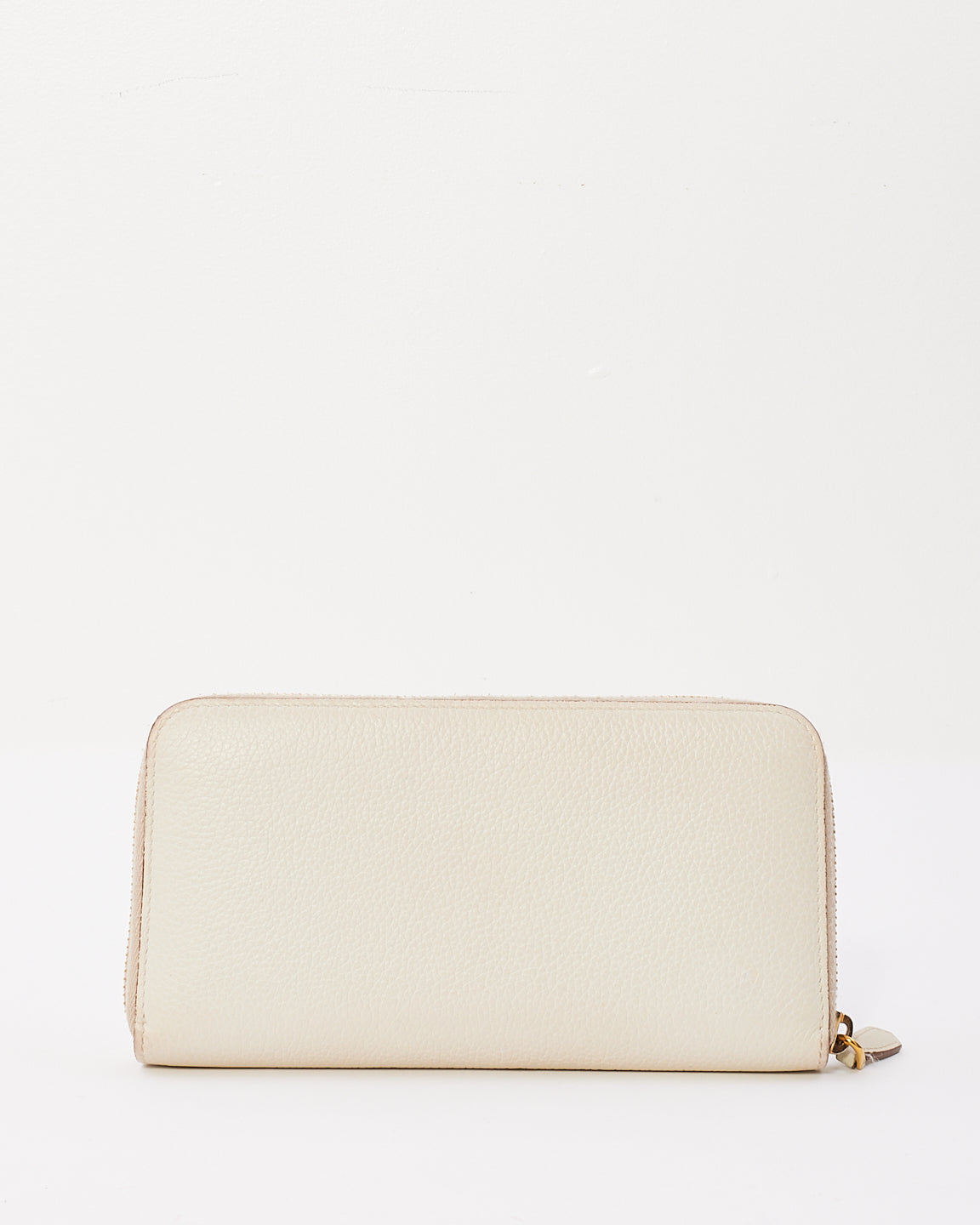 Prada White Pebbled Leather Long Zip Around Wallet