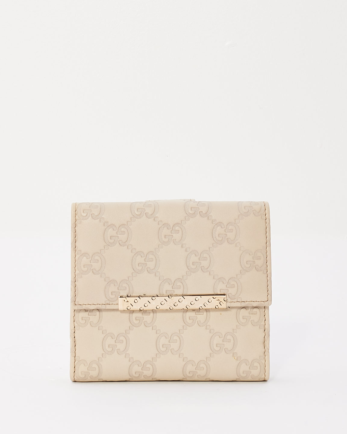 Gucci White Leather Guccissima Bi Fold Snap Closure Wallet