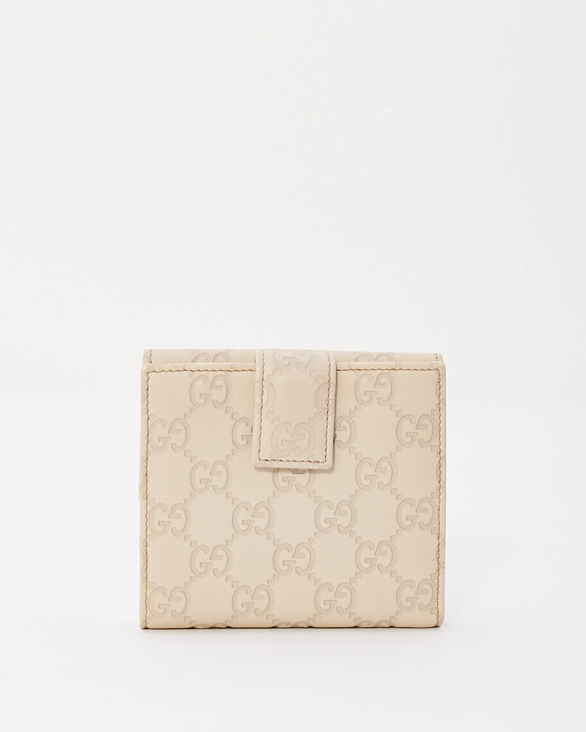 Gucci White Leather Guccissima Bi Fold Snap Closure Wallet