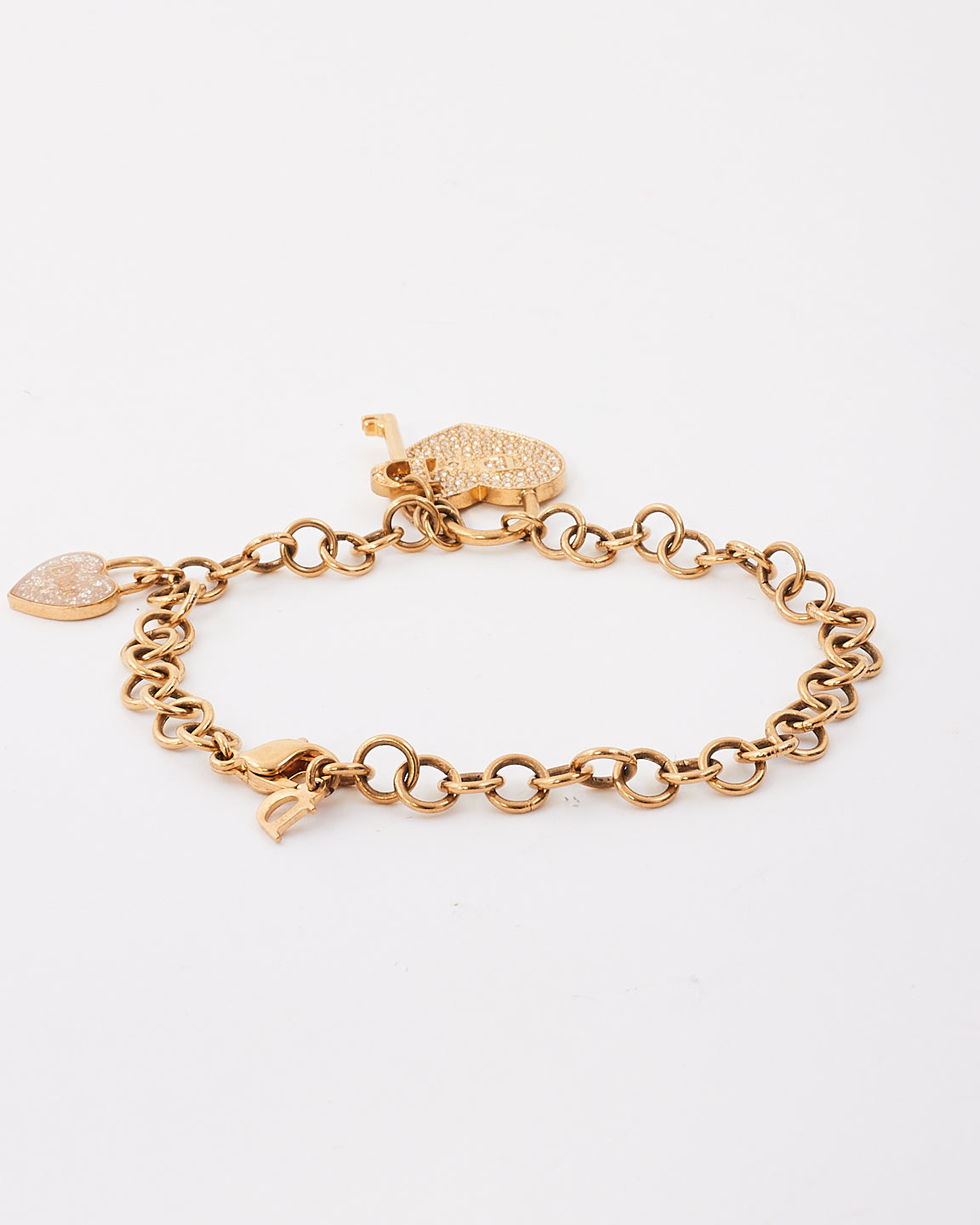 Bracelet à breloques cœur et clé en métal doré et cristal Dior