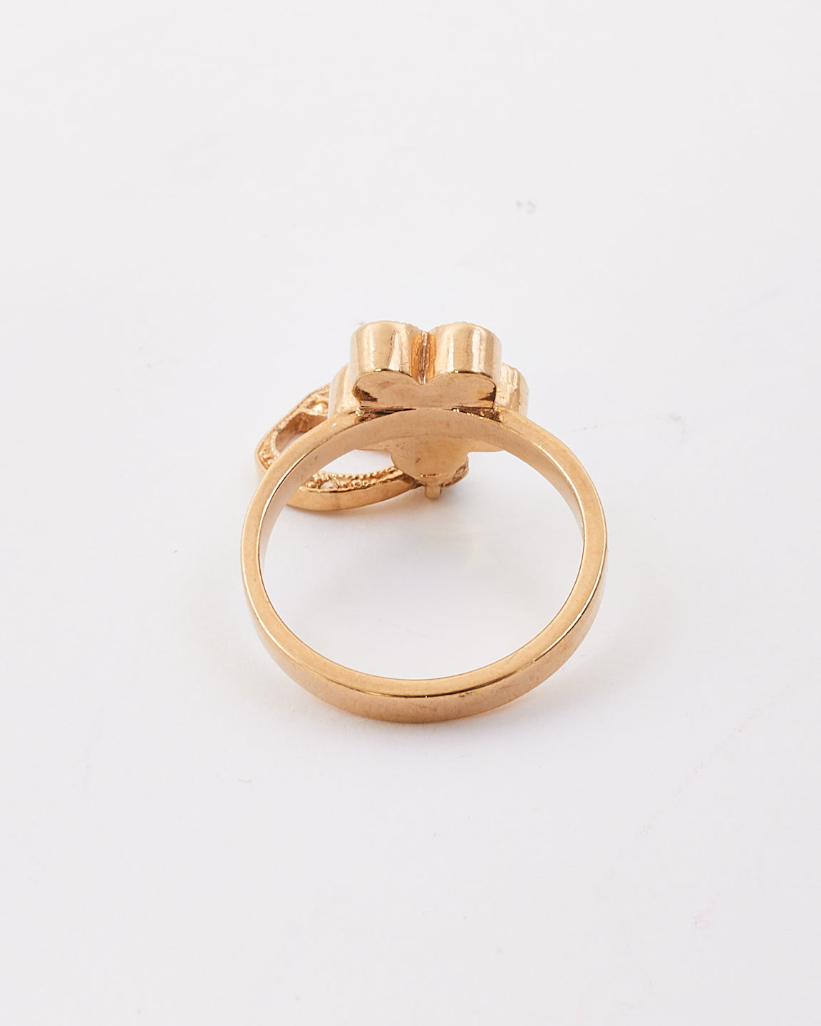 Dior Gold Tone Metal Flower Crystal Rose D Charm Ring -6