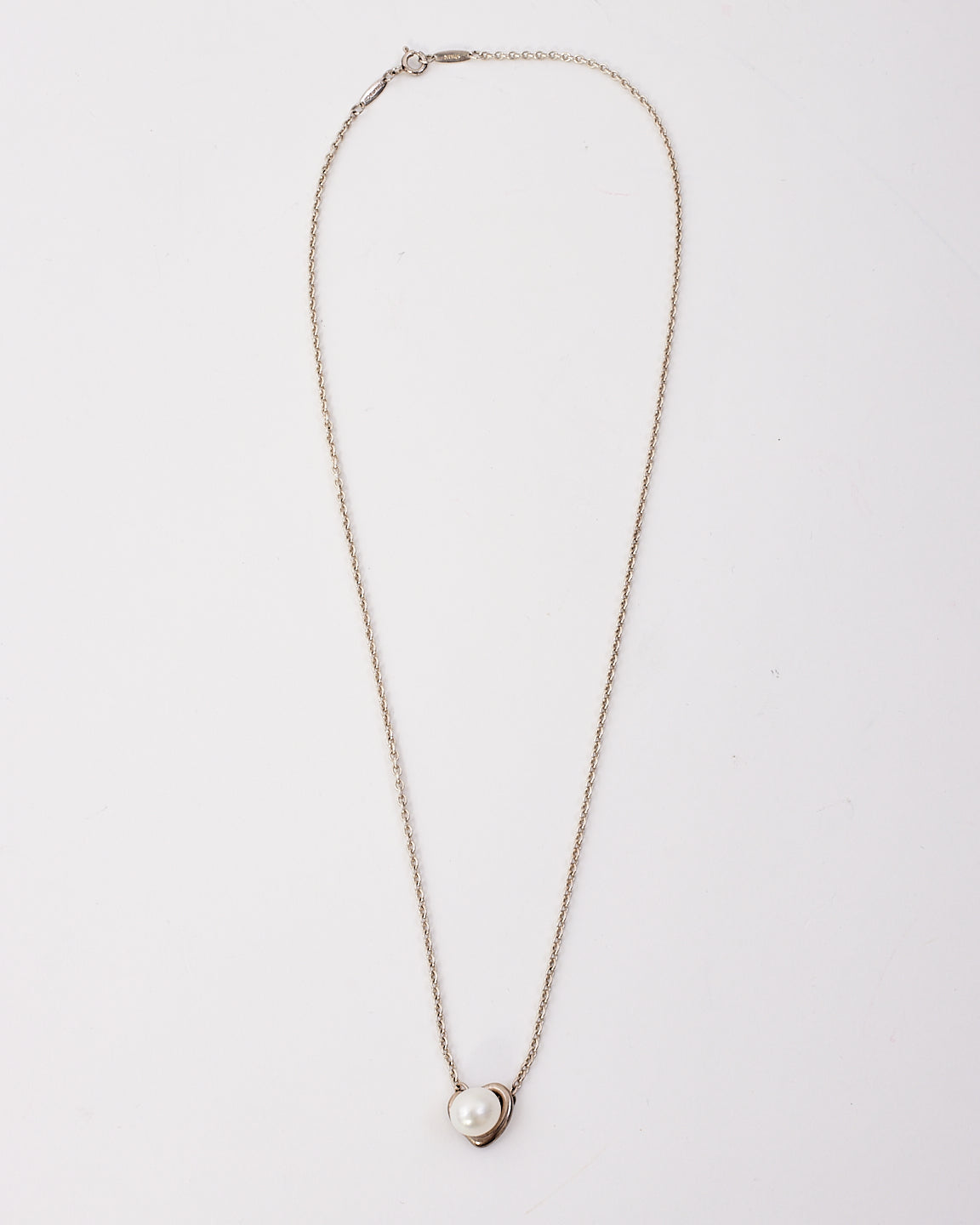 Tiffany & Co. Silver & Pearl Open Heart Lariat Elsa Peretti Necklace