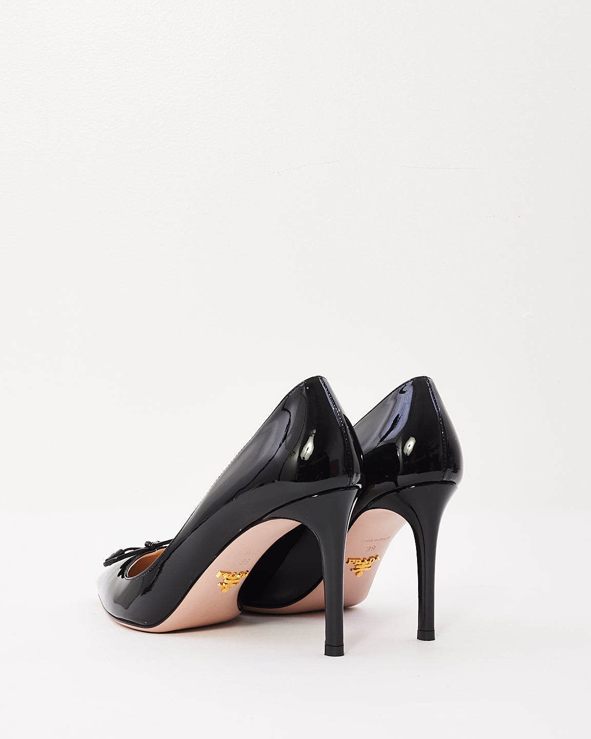 Prada Black Patent Leather Logo Bow Pointed Toe Pumps - 39