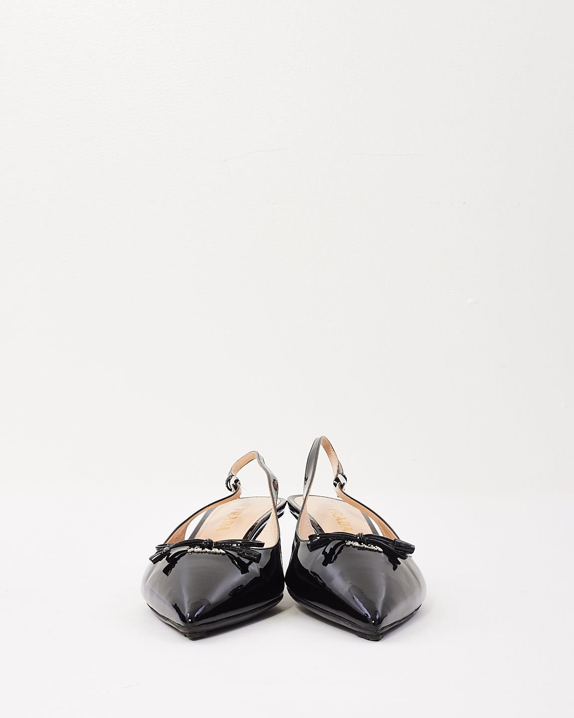 Prada Black Patent Leather with Bow Sling Back Heels - 39