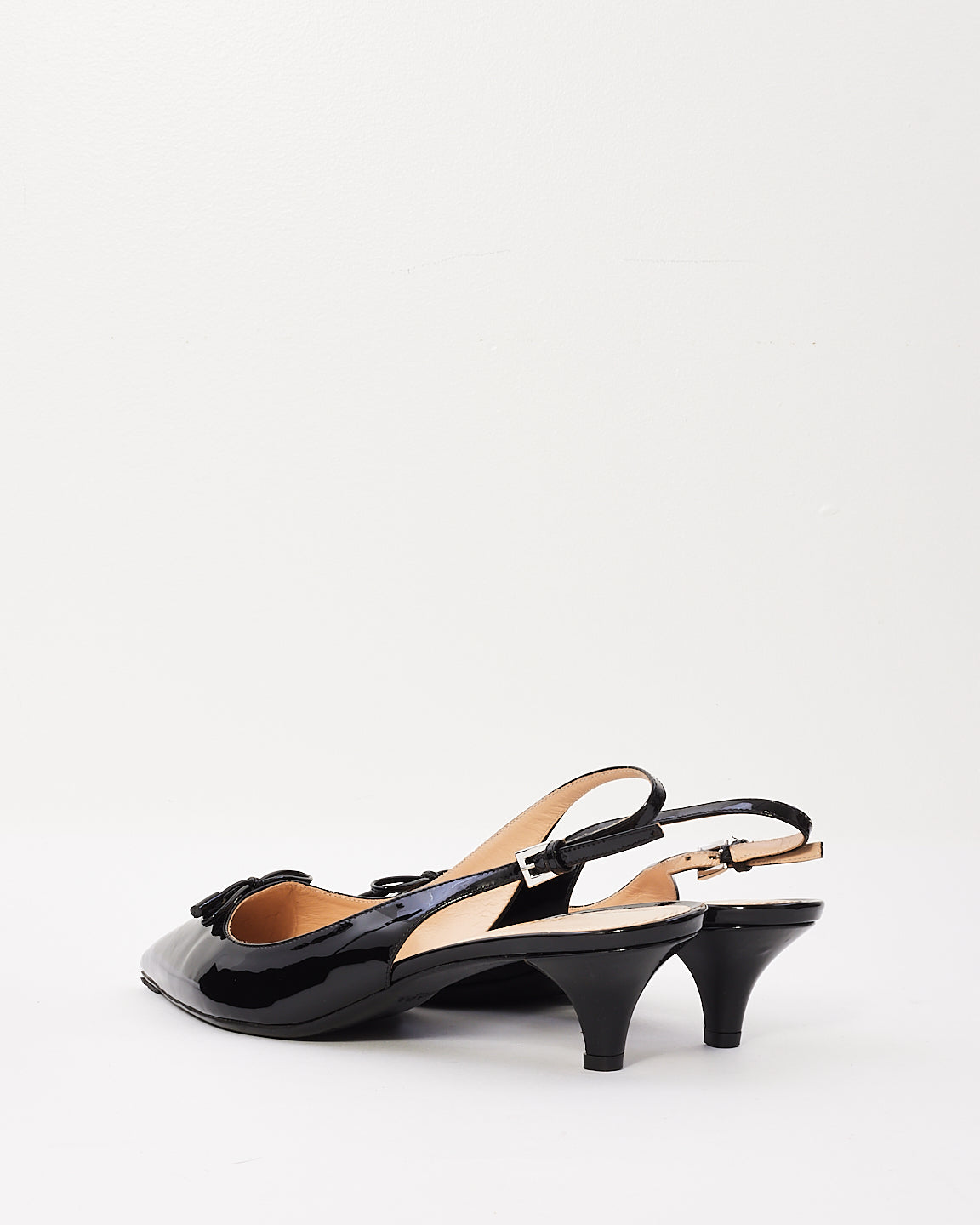 Prada Black Patent Leather with Bow Sling Back Heels - 39