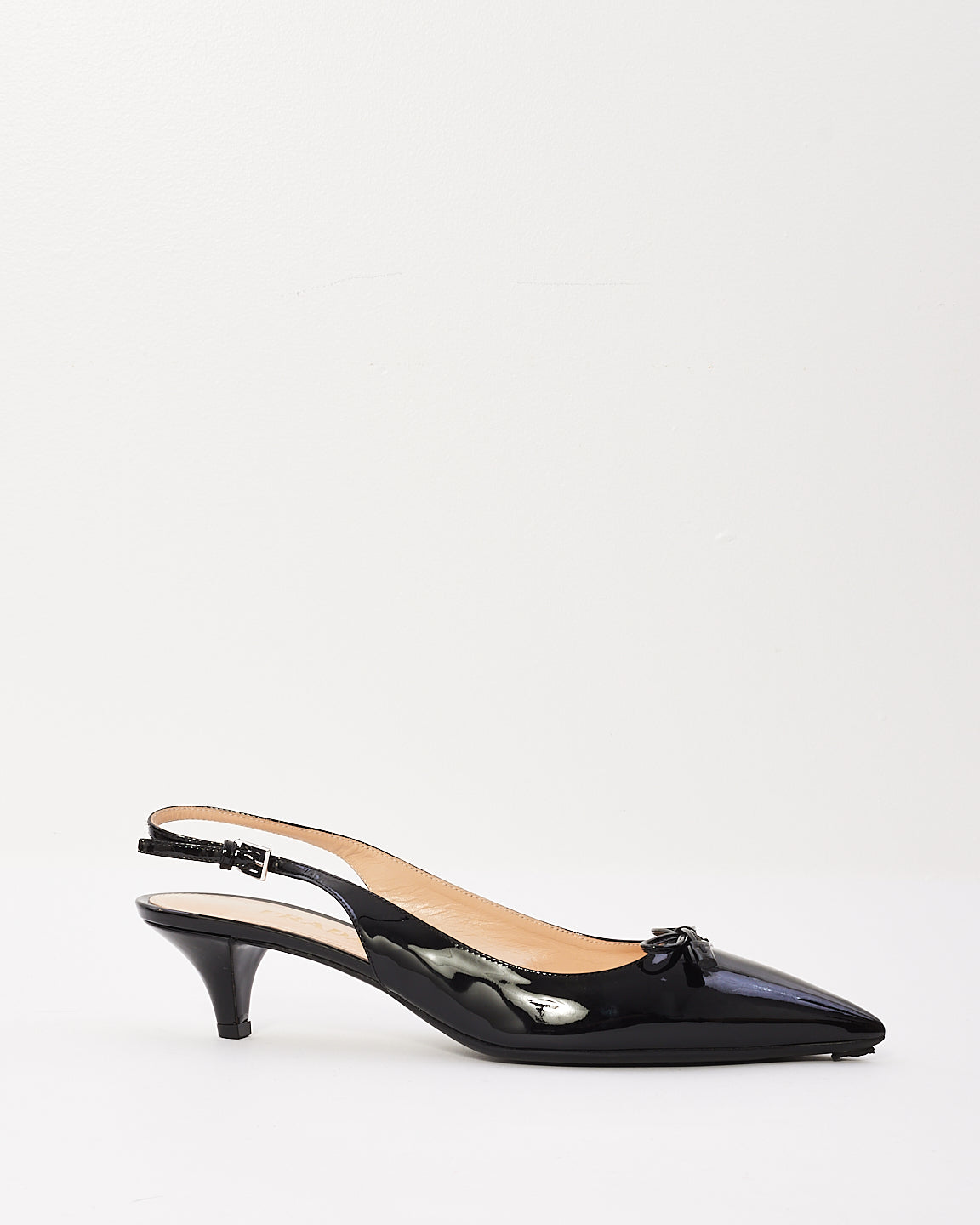 Prada Black Patent Leather with Bow Sling Back Heels - 39