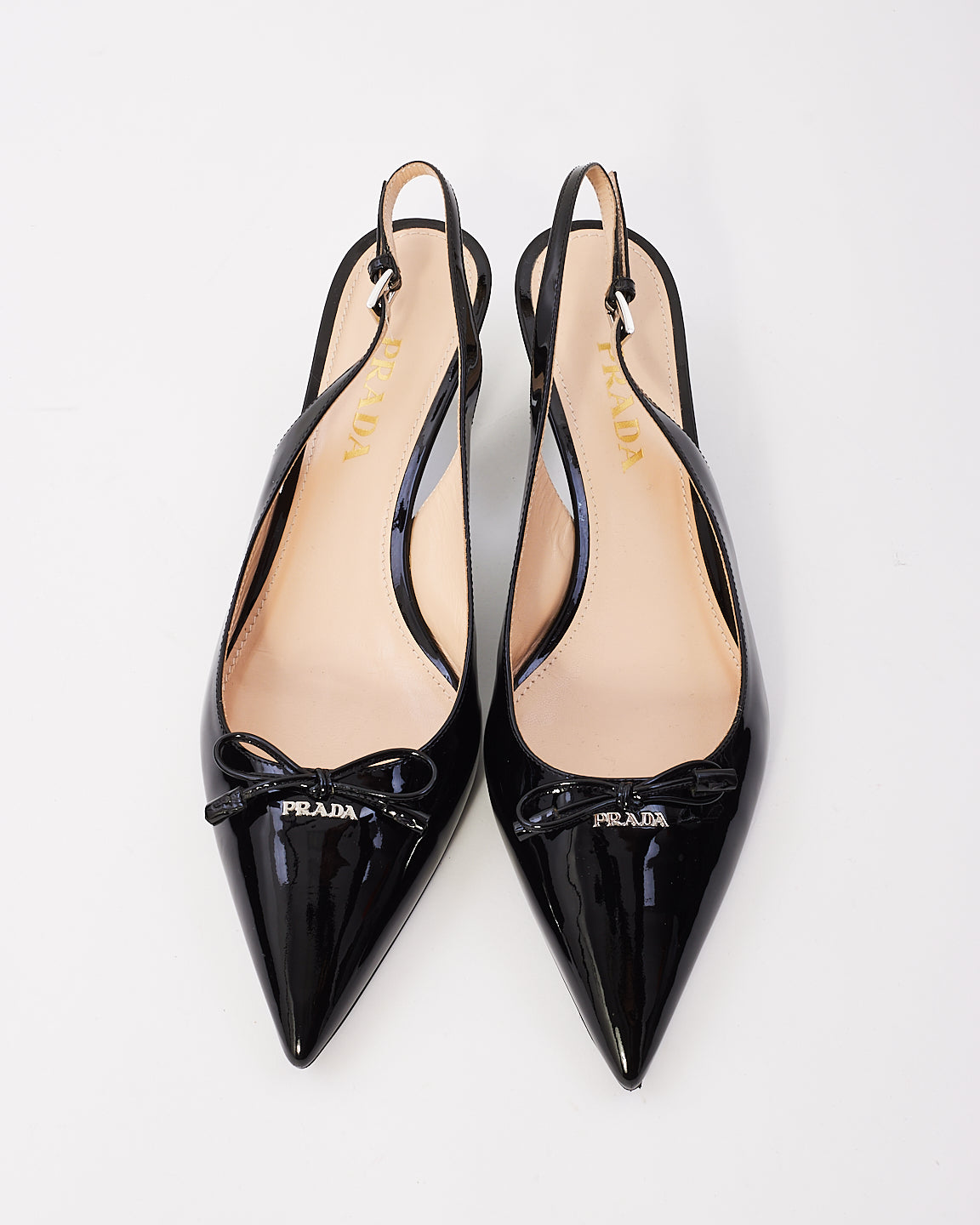 Prada Black Patent Leather with Bow Sling Back Heels - 39