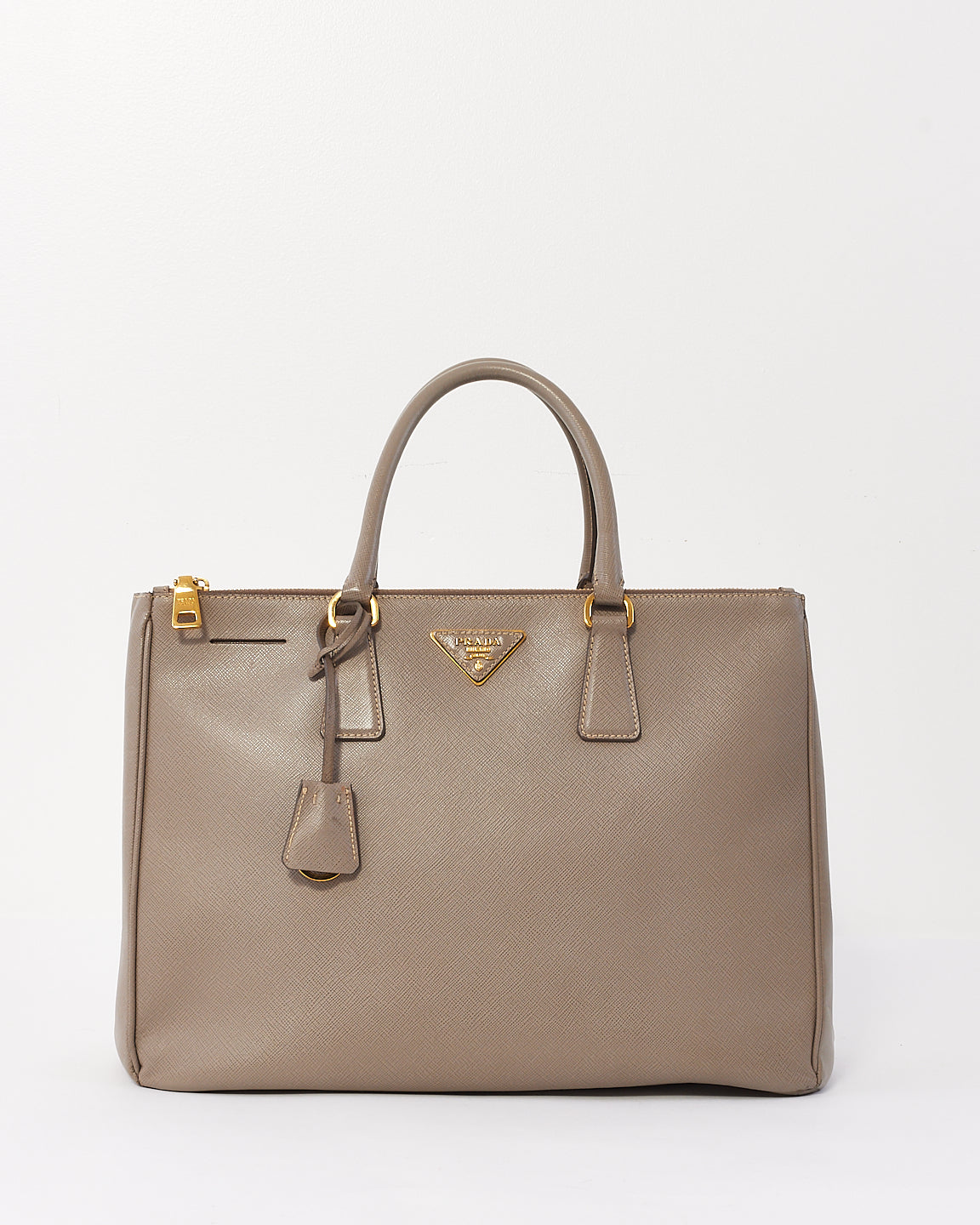 Prada Grand sac fourre-tout Galleria en cuir saffiano taupe à double fermeture éclair