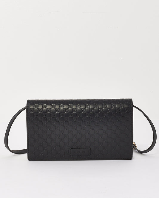 Gucci Black Leather Guccissima Wallet On Strap