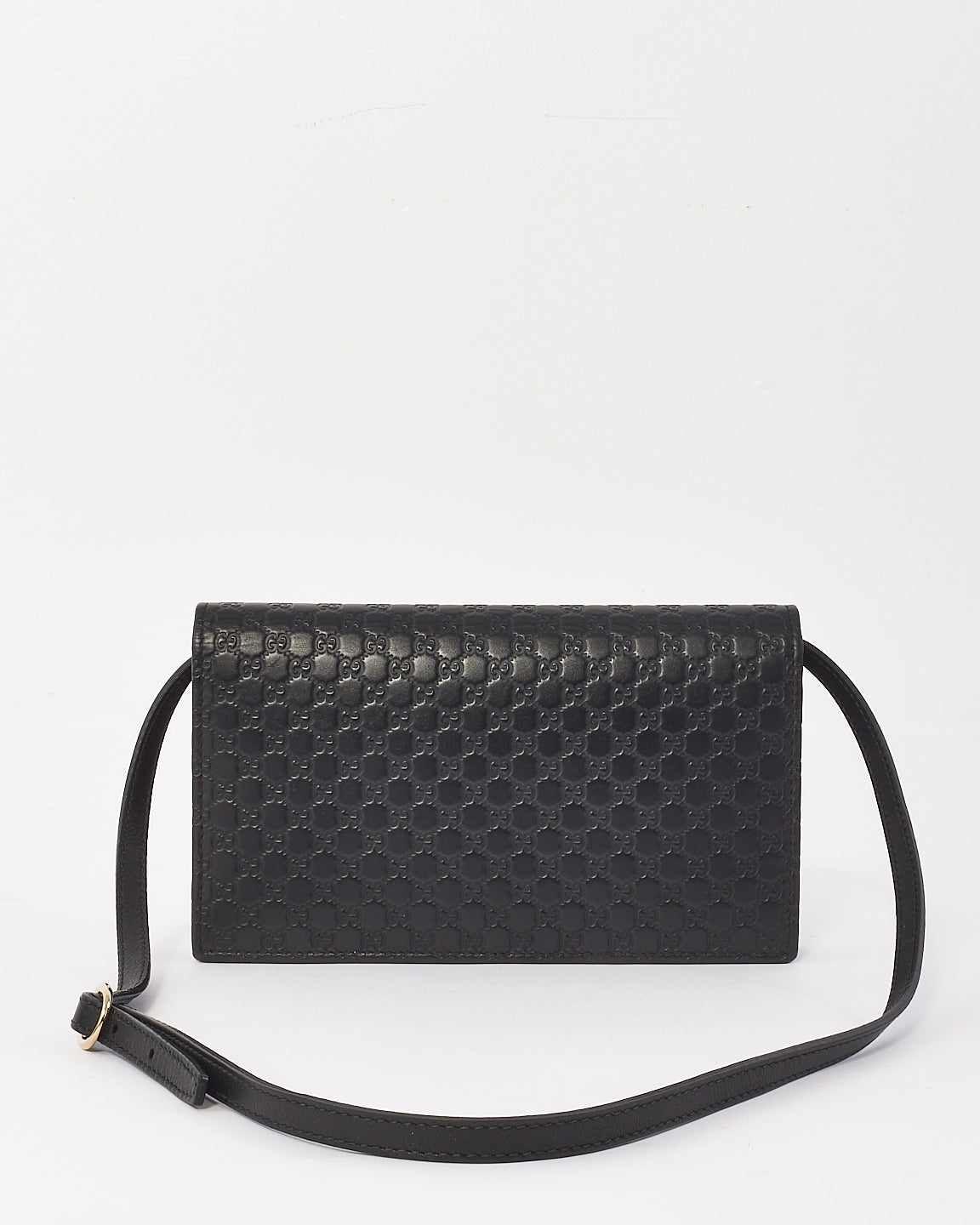 Gucci Black Leather Guccissima Wallet On Strap