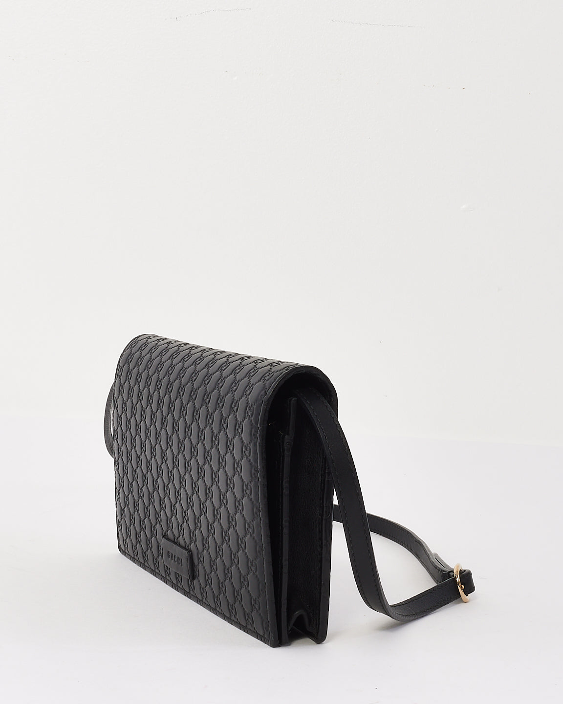 Gucci Black Leather Guccissima Wallet On Strap