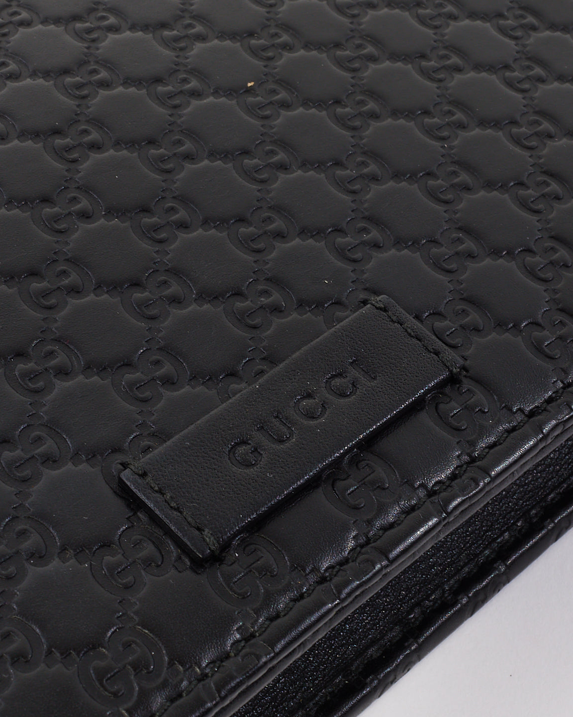 Gucci Black Leather Guccissima Wallet On Strap