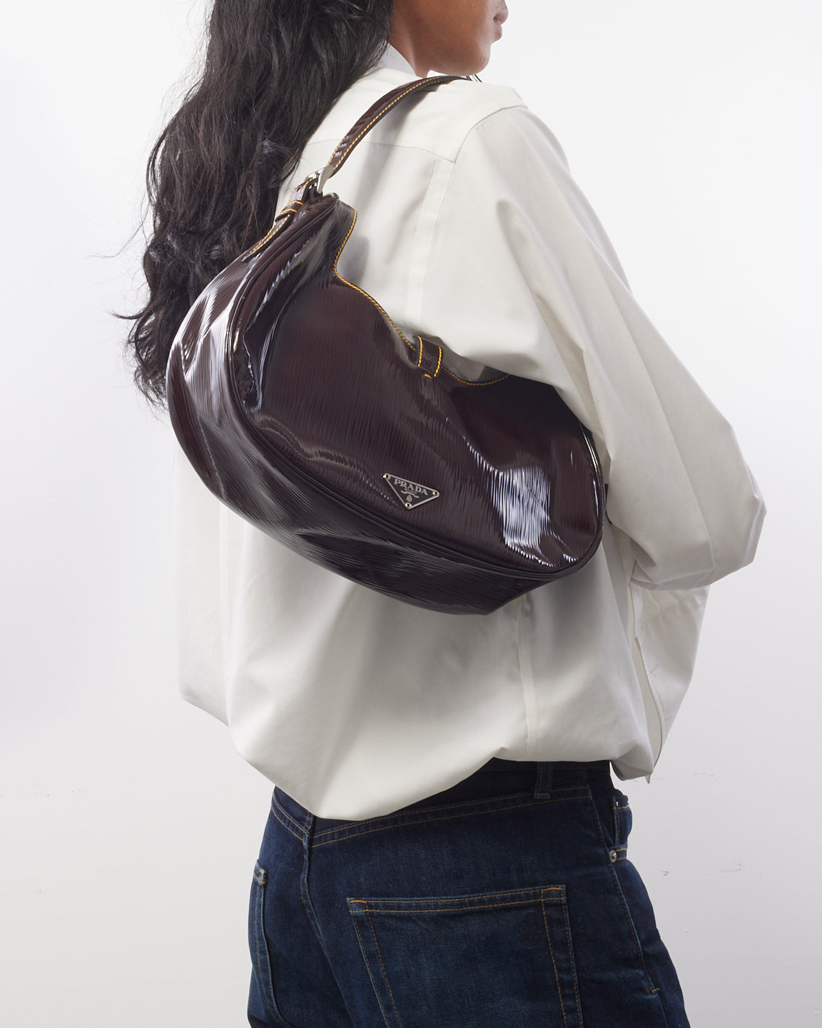 Prada Burgundy Patent Leather Shoulder Bag