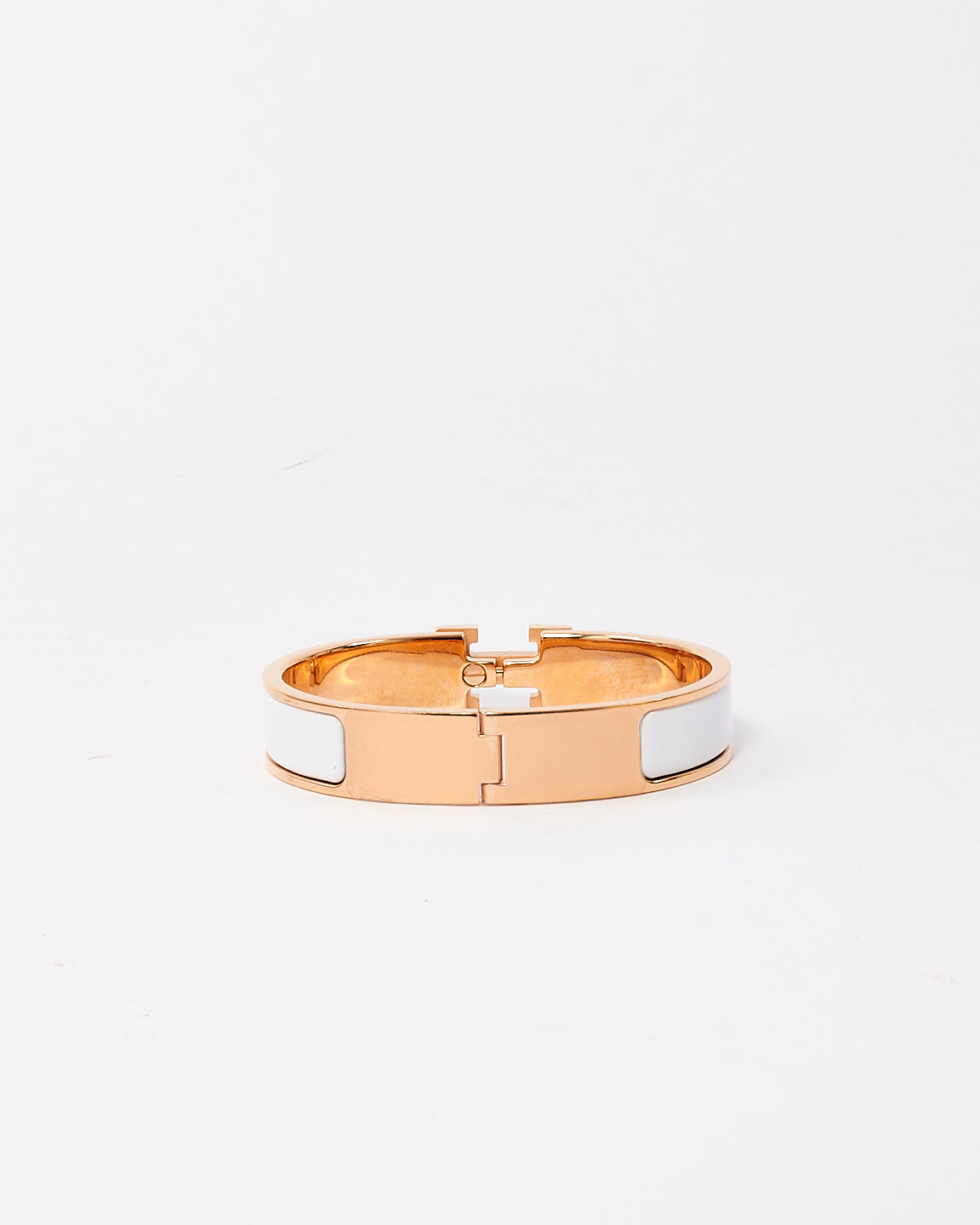 Hermès White & Rose Gold Colour Metal Clic H Bracelet - PM