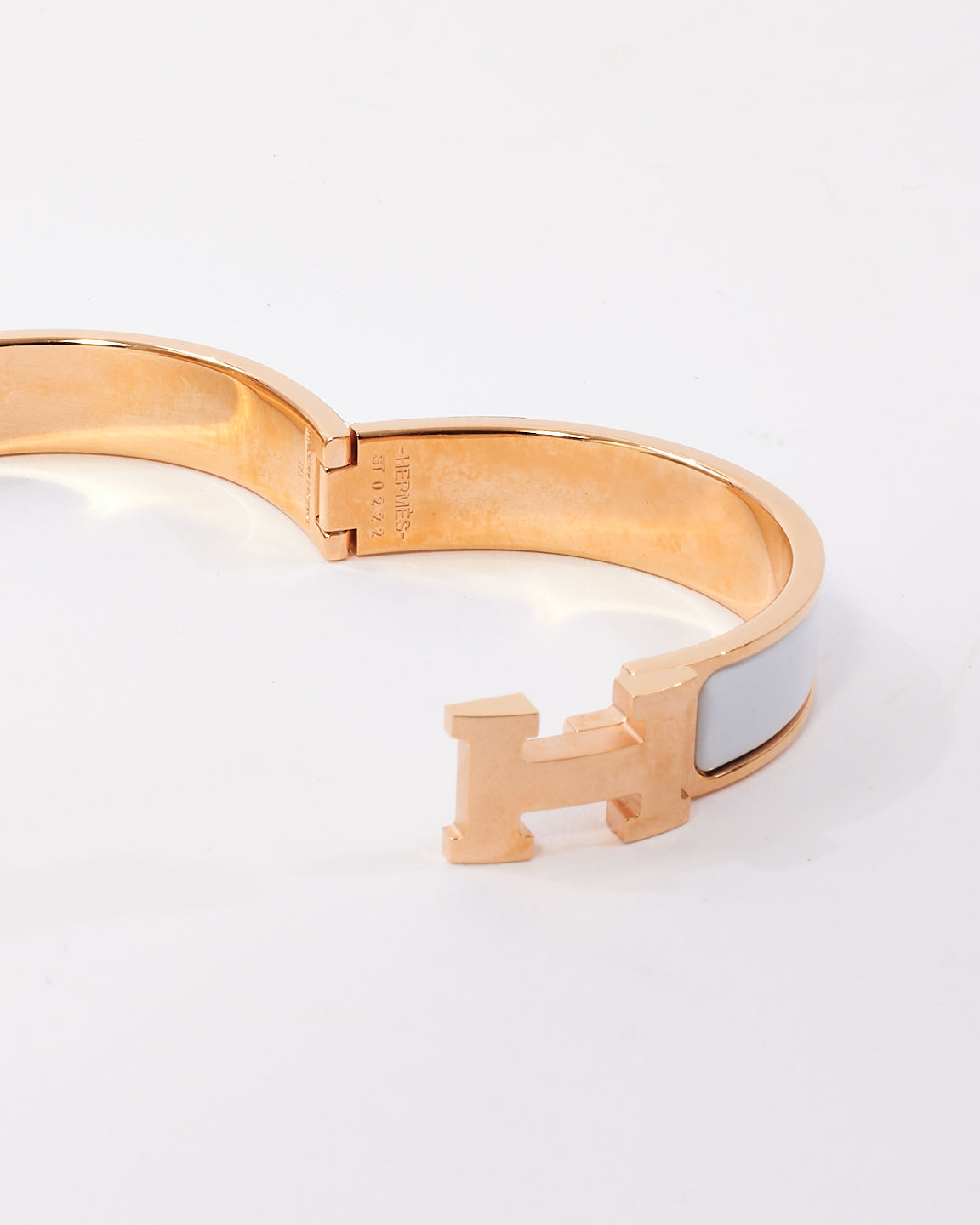 Hermès White & Rose Gold Colour Metal Clic H Bracelet - PM