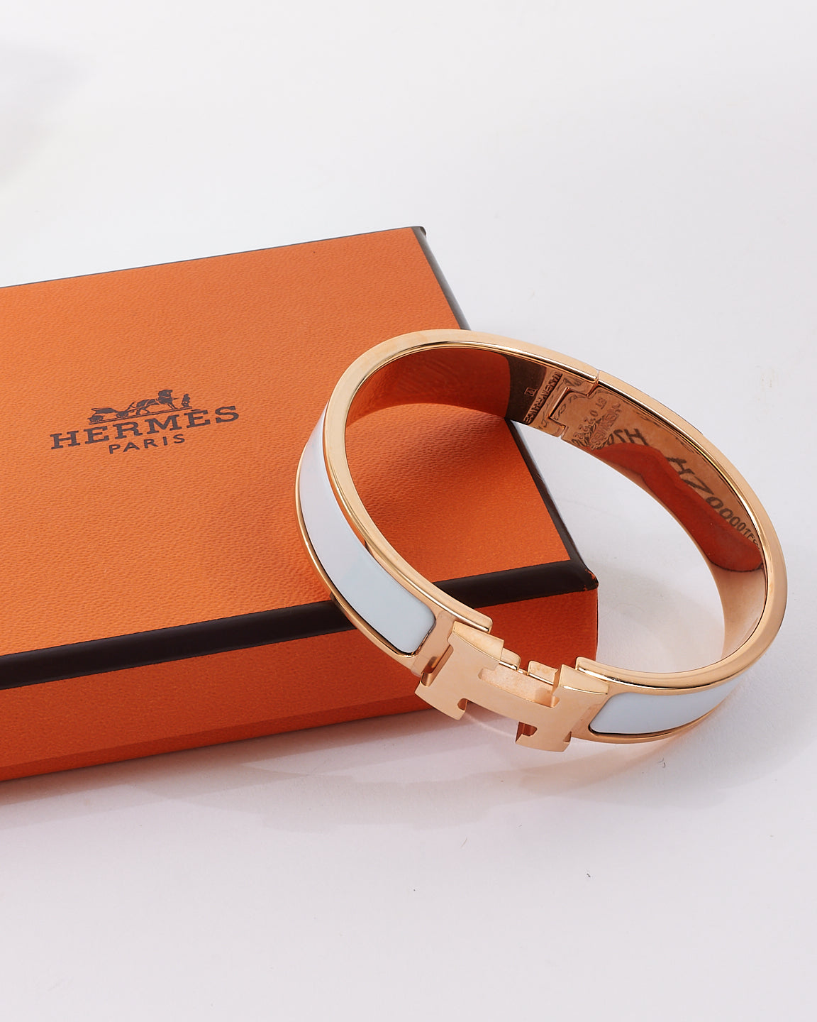 Hermès White & Rose Gold Colour Metal Clic H Bracelet - PM