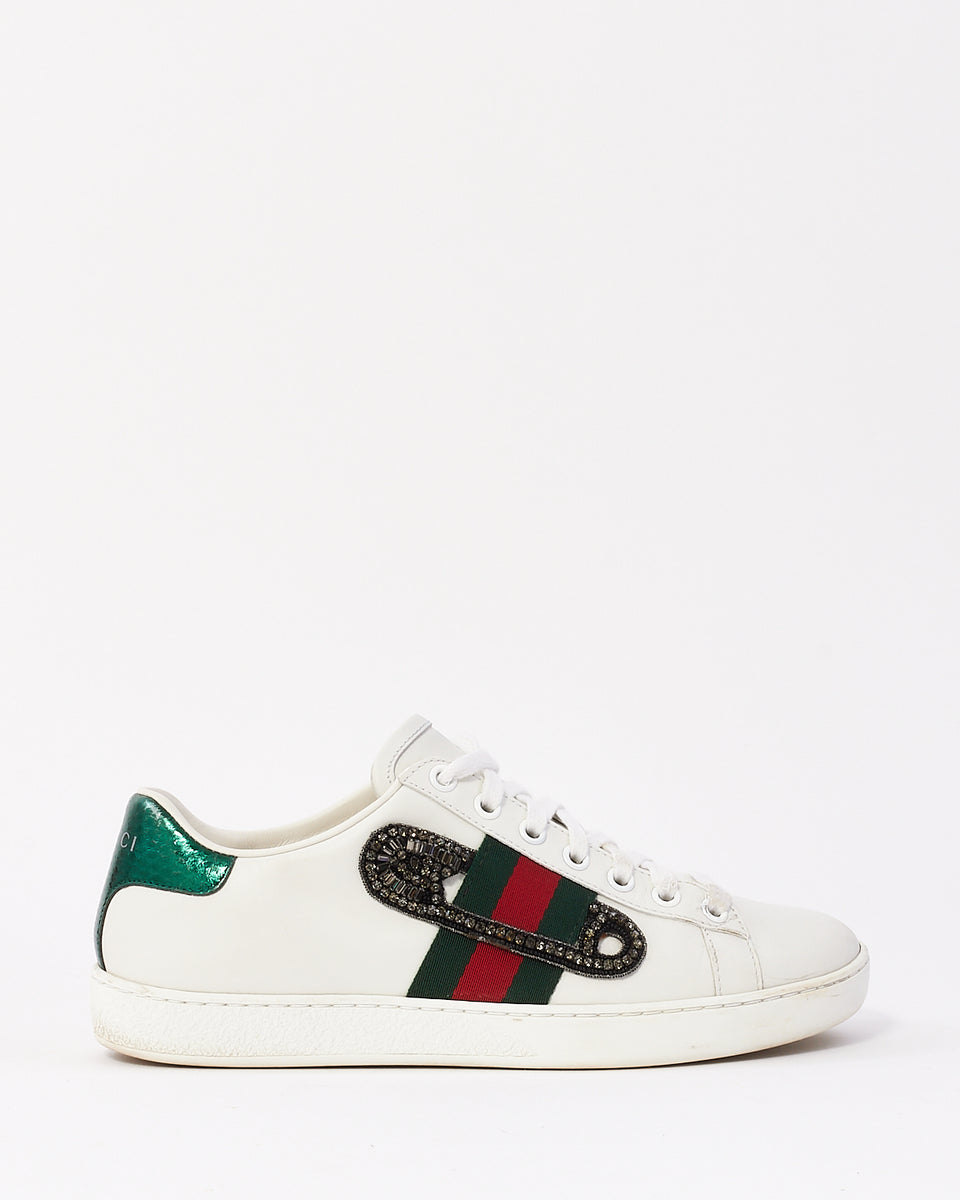 Gucci White Leather Safety Pin Ace Low Top Sneakers- 36 – RETYCHE