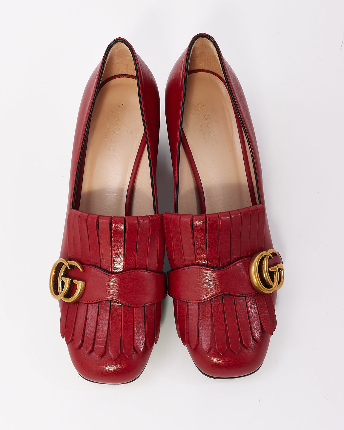 Gucci Red Leather Fringe GG Marmont GG Pumps - 37