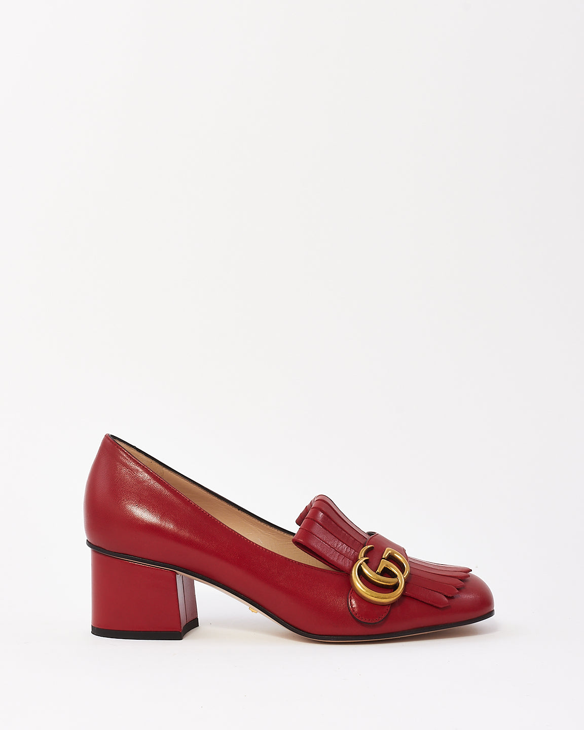 Gucci Red Leather Fringe GG Marmont GG Pumps - 37