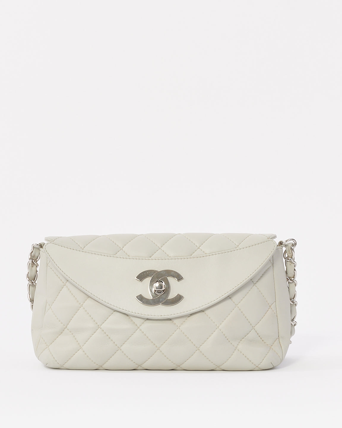 Chanel Light Grey Quilted Leather Single Flap Shoulder Bag