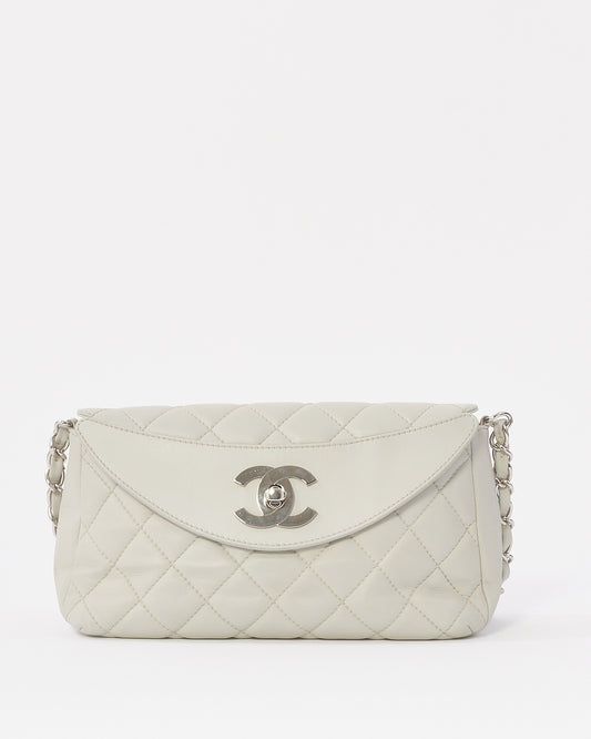 Chanel Light Grey Quilted Leather Single Flap Shoulder Bag