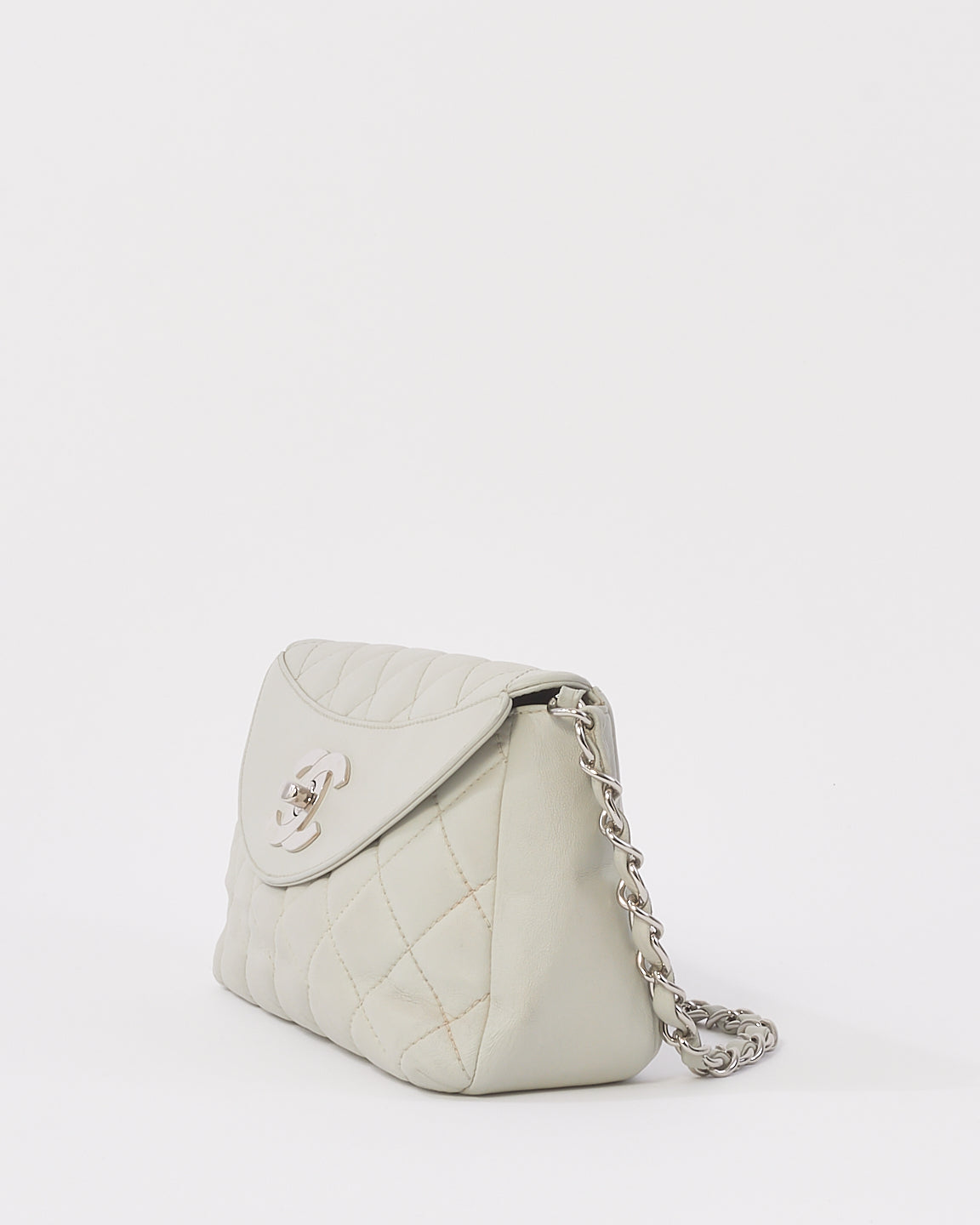 Chanel Light Grey Quilted Leather Single Flap Shoulder Bag