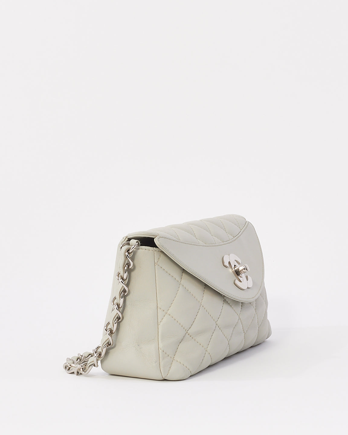 Chanel Light Grey Quilted Leather Single Flap Shoulder Bag