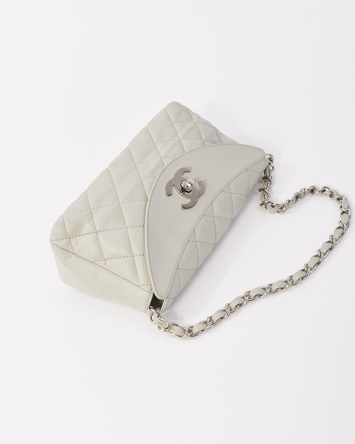 Chanel Light Grey Quilted Leather Single Flap Shoulder Bag