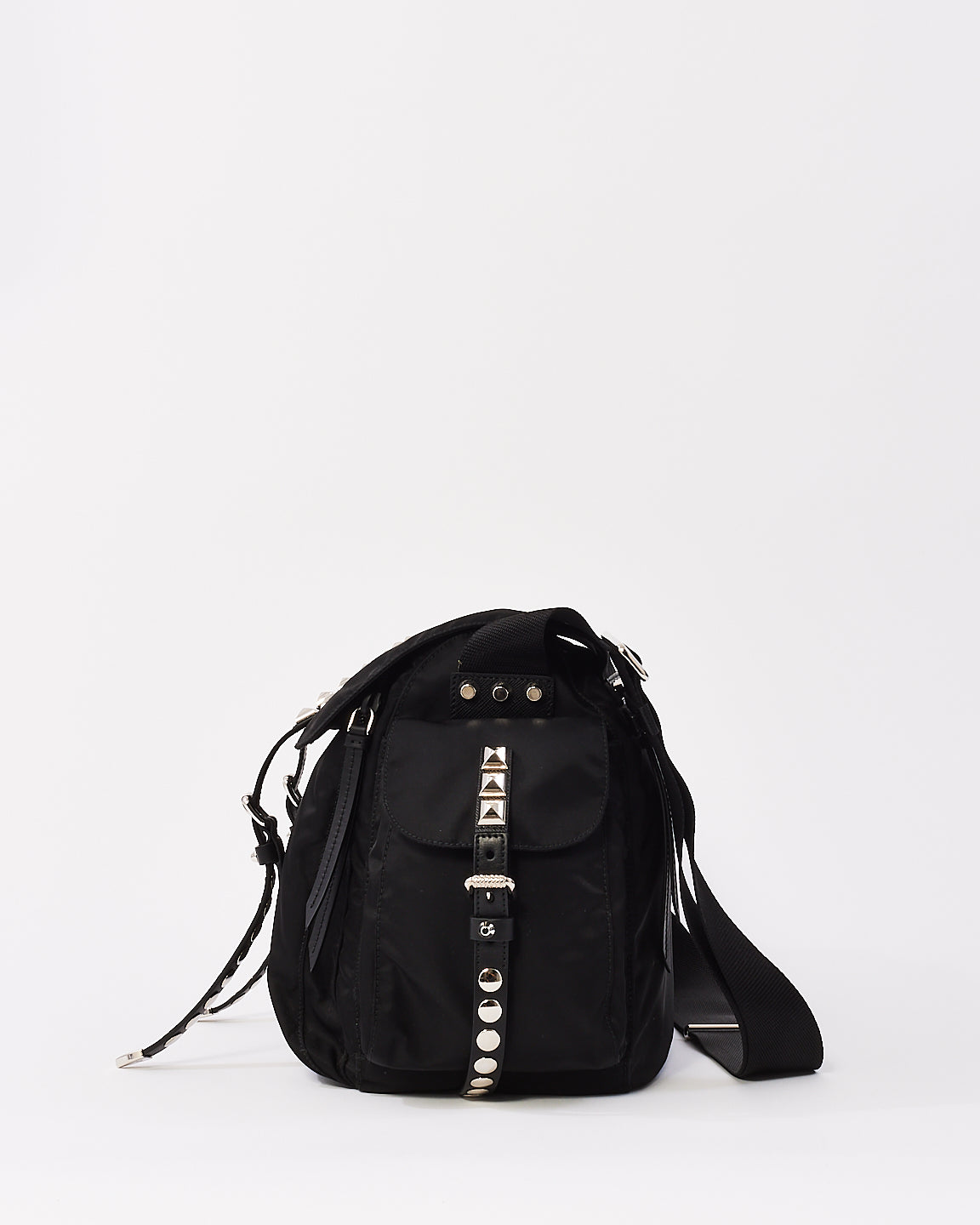 Prada Black Nylon Stud Embellished Tessuto Messenger Bag