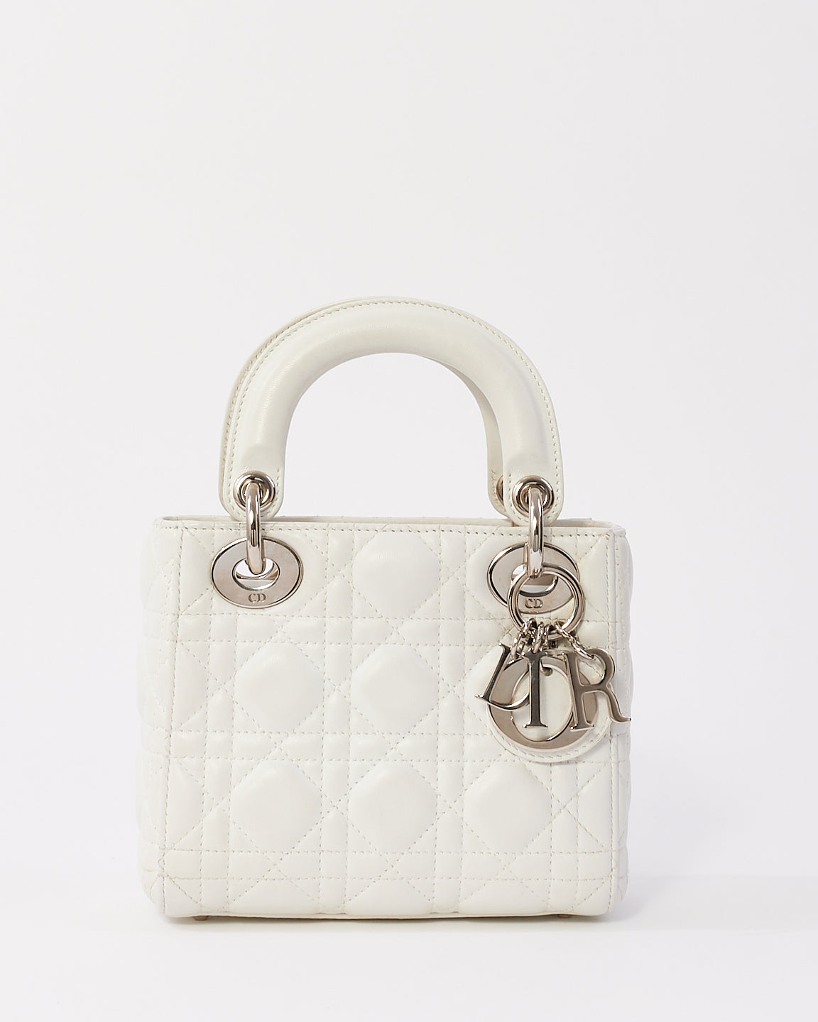 Dior White Cannage Leather Mini Lady Dior with Chain Strap