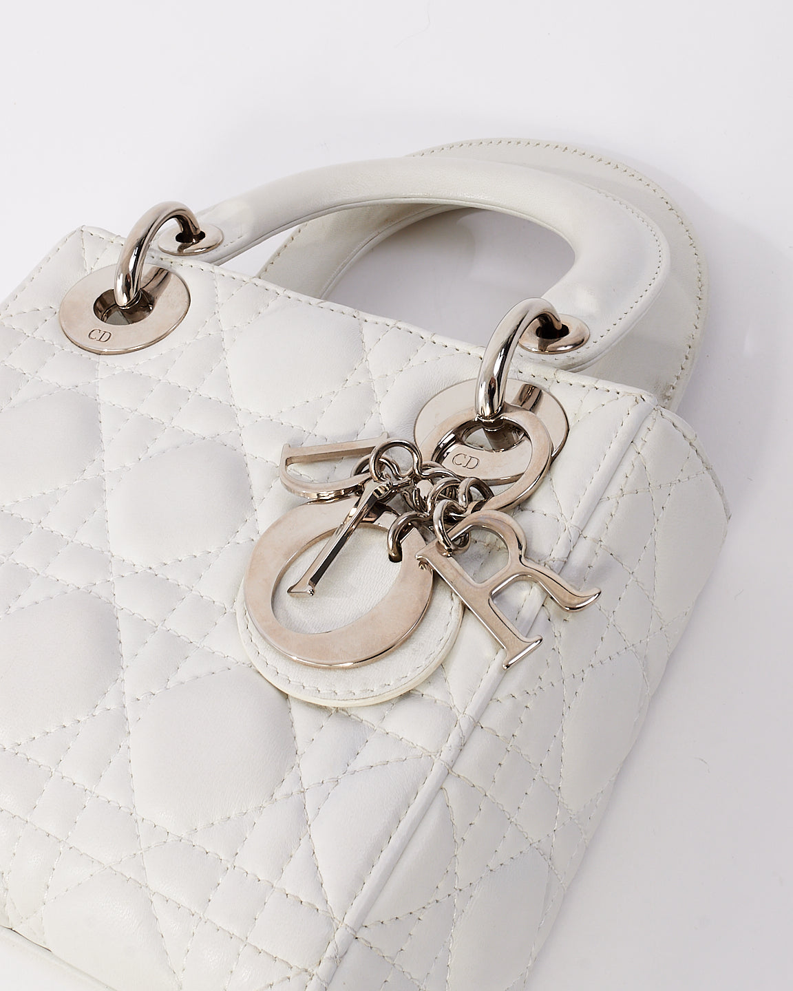 Dior White Cannage Leather Mini Lady Dior with Chain Strap