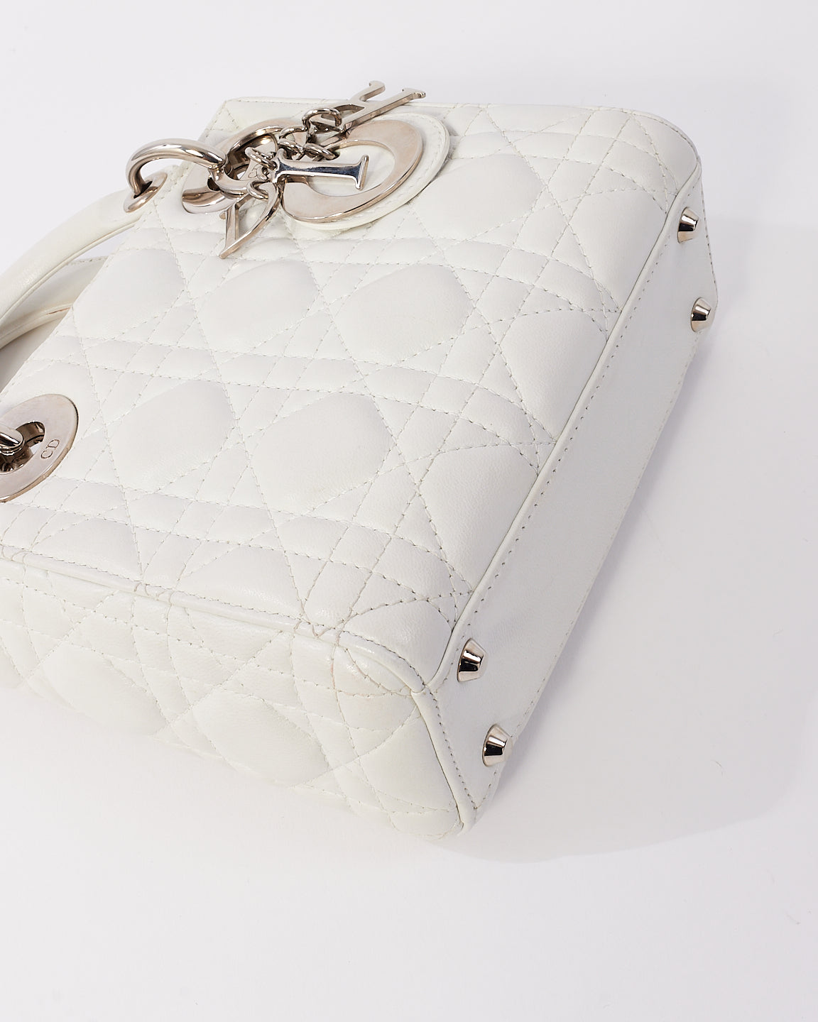 Dior White Cannage Leather Mini Lady Dior with Chain Strap