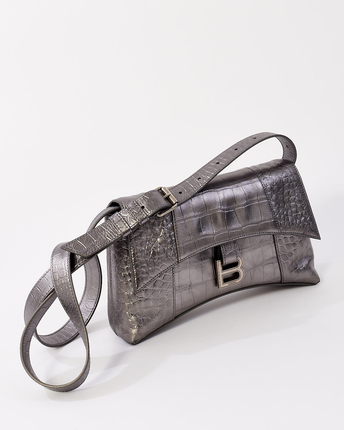 Balenciaga Silver Embossed Leather Downtown XS Bag