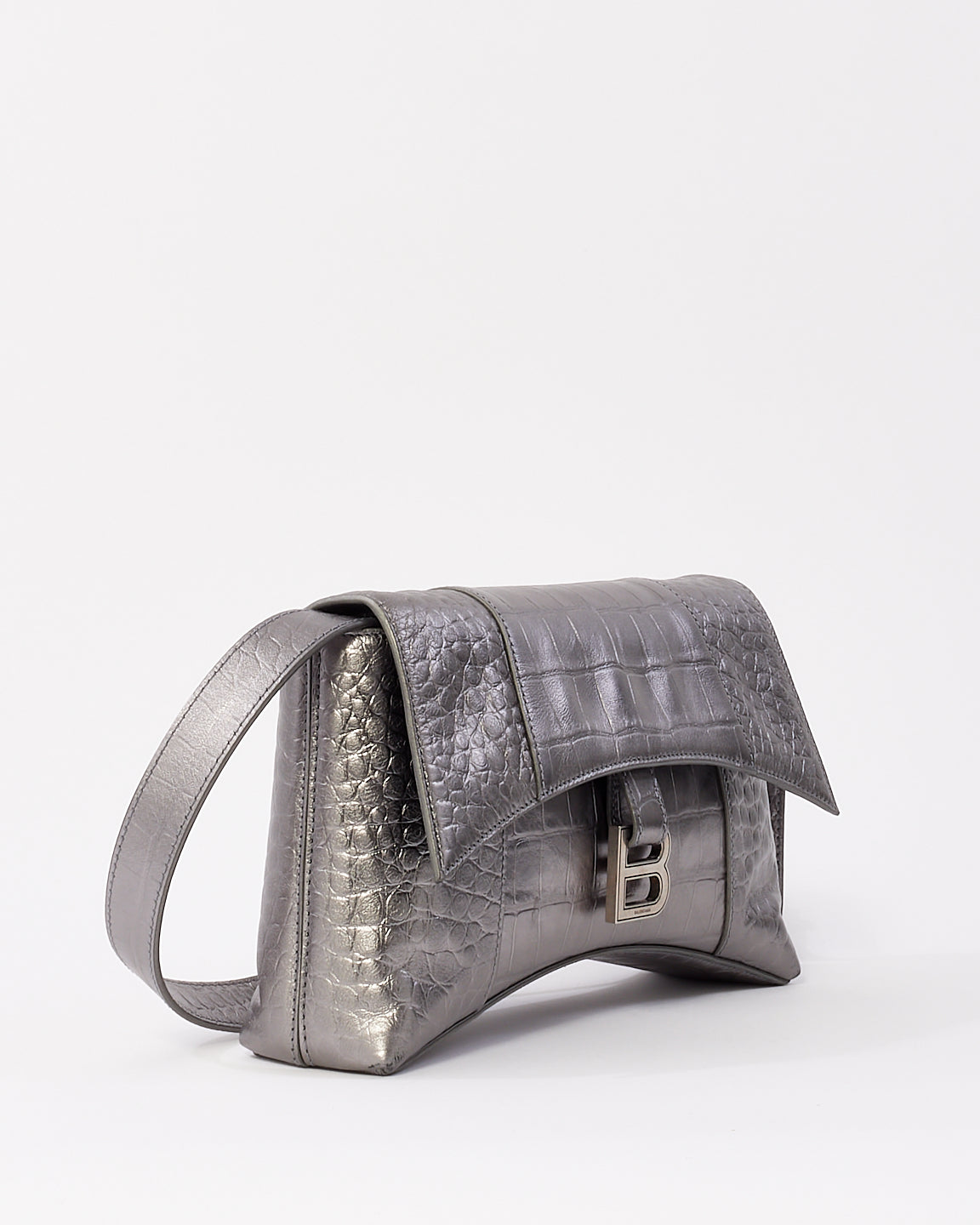 Balenciaga Silver Embossed Leather Downtown XS Bag