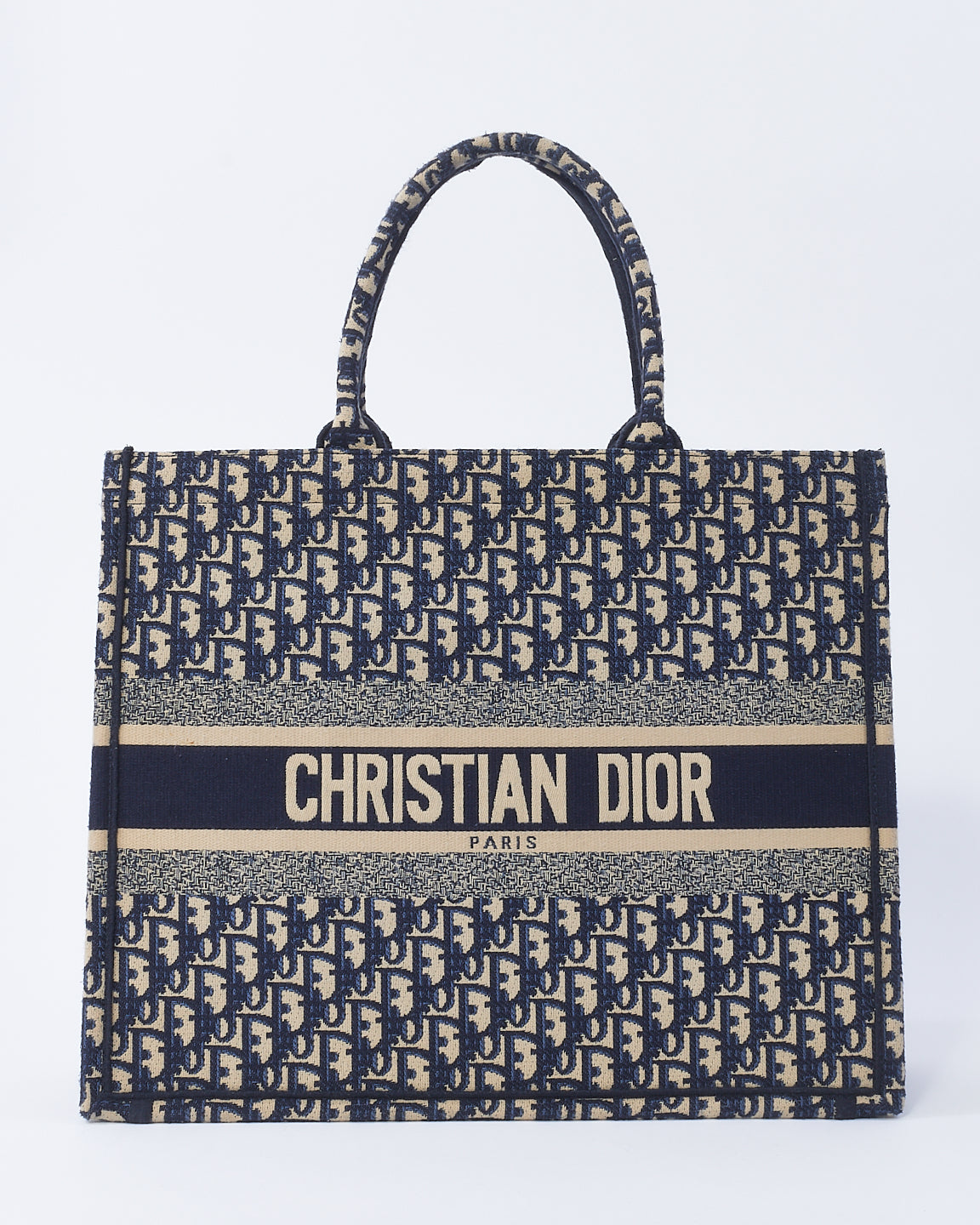 Dior Ecru and Blue Oblique Embroidery Large Book Tote