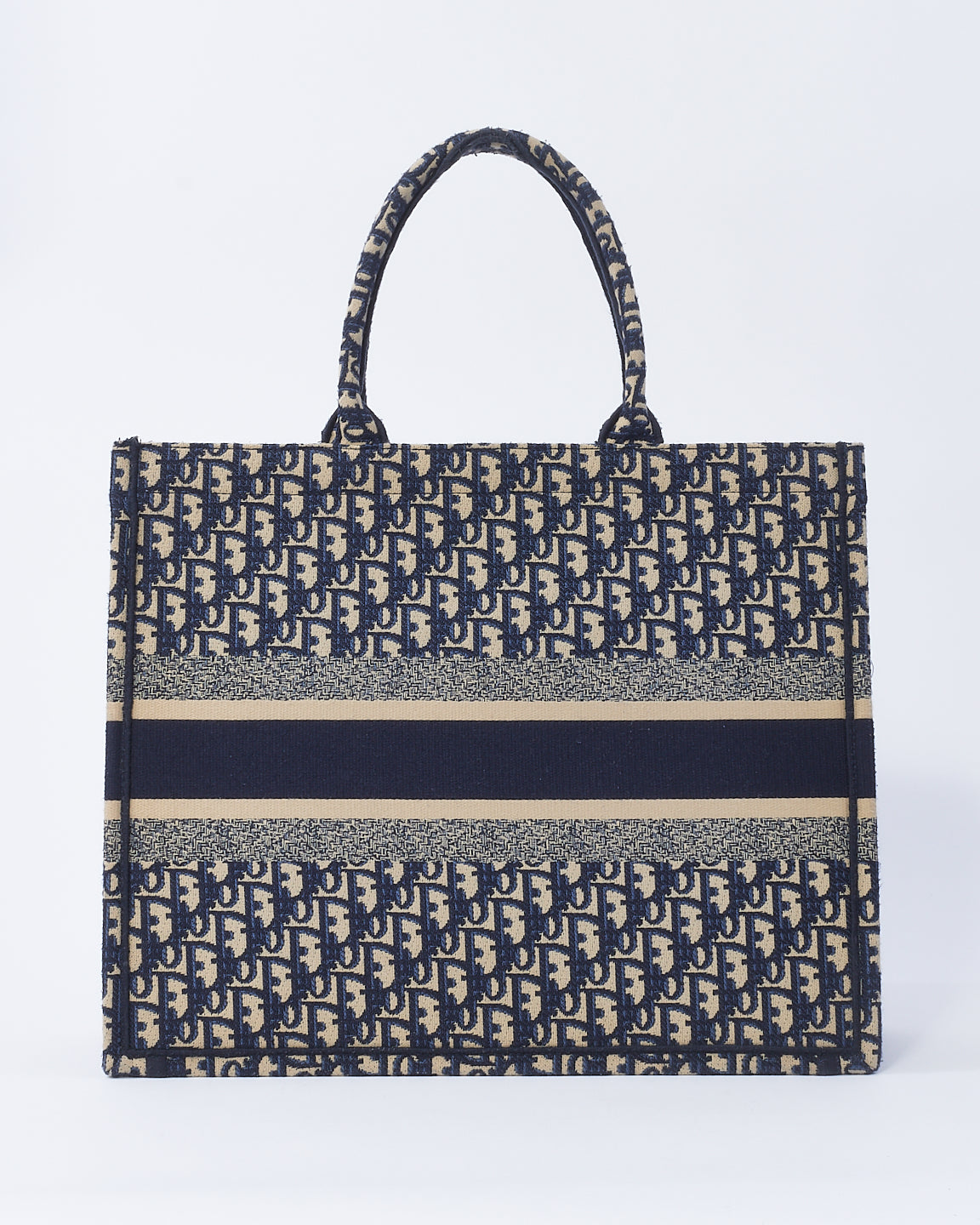 Dior Ecru and Blue Oblique Embroidery Large Book Tote