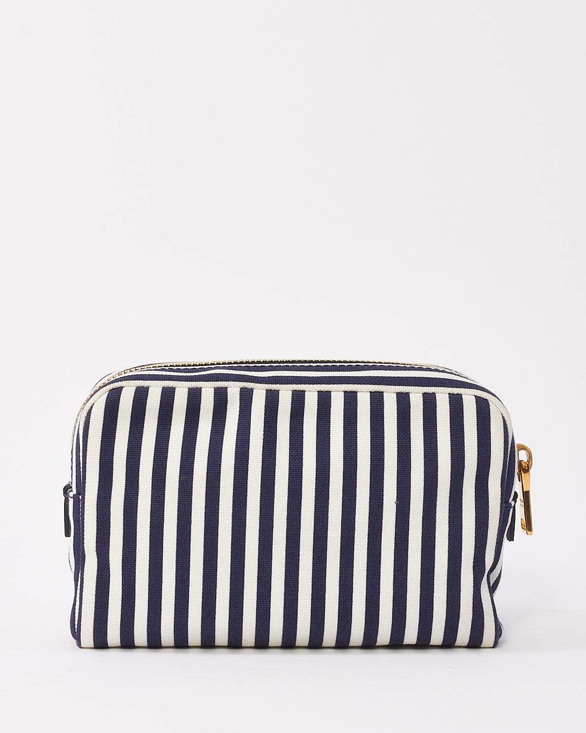 Prada Petite pochette zippée en toile bleu marine et blanche