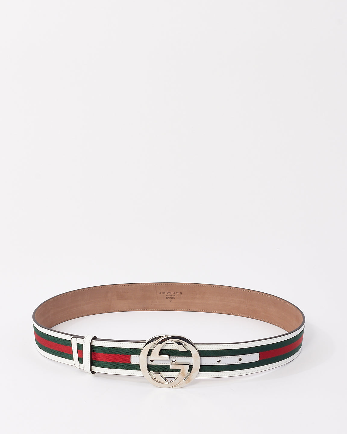 Ceinture GG entrelacée en cuir et toile Gucci blanc et vert - 90/36