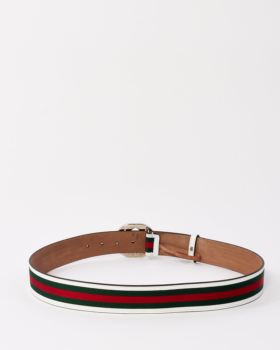 Ceinture GG entrelacée en cuir et toile Gucci blanc et vert - 90/36