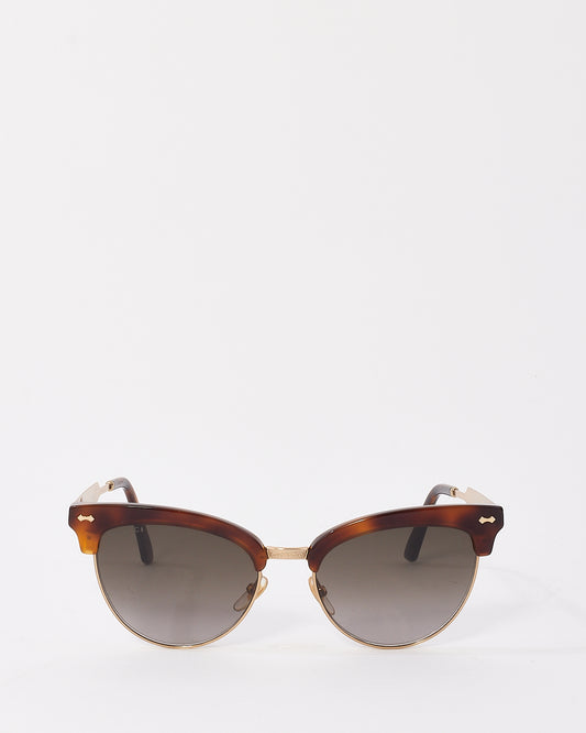 Gucci Brown Tortoise Gold Metal Cat Eye Sunglasses GG4283