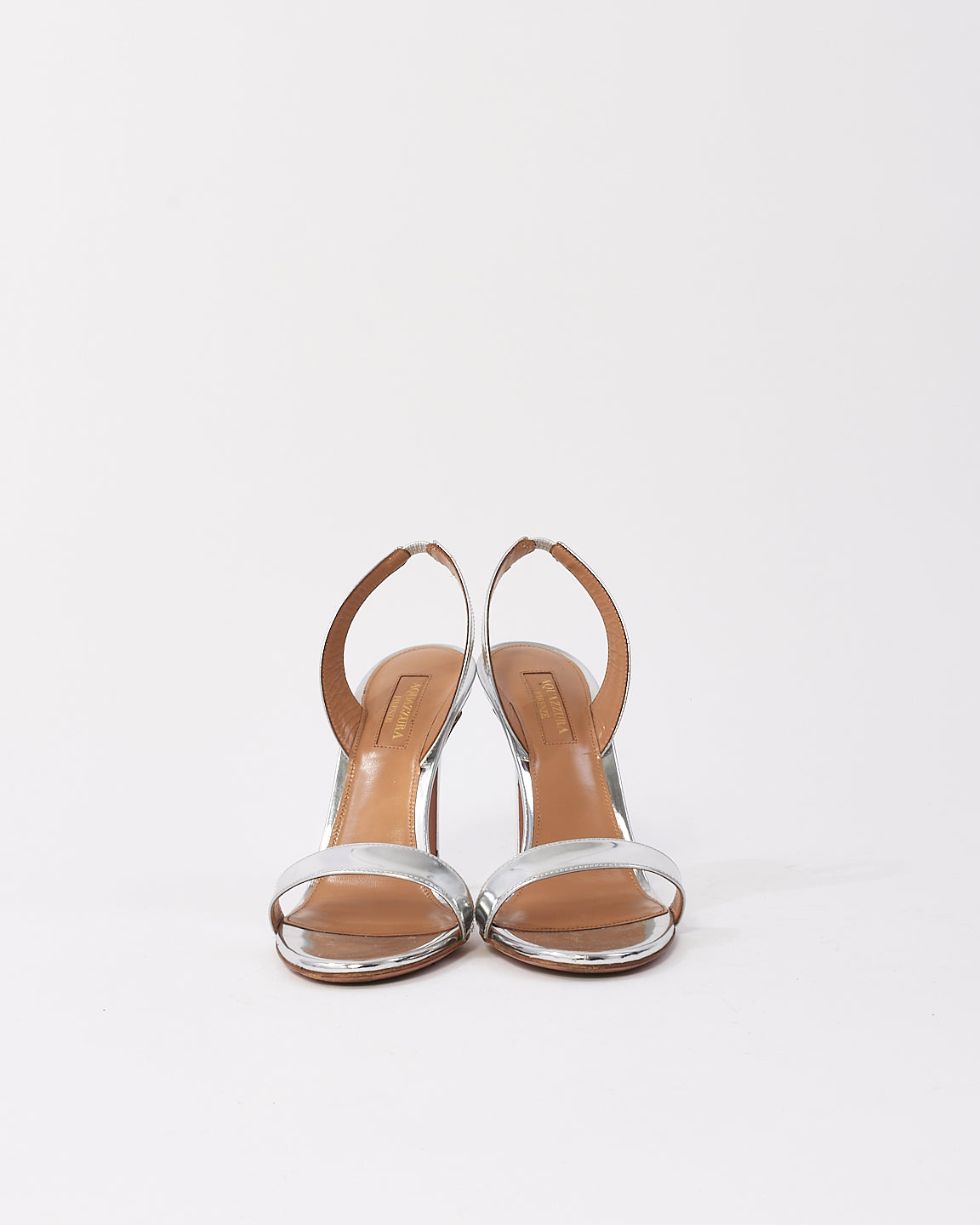 Aquazzura Silver Leather So Nude Metallic Slingback Sandals - 37