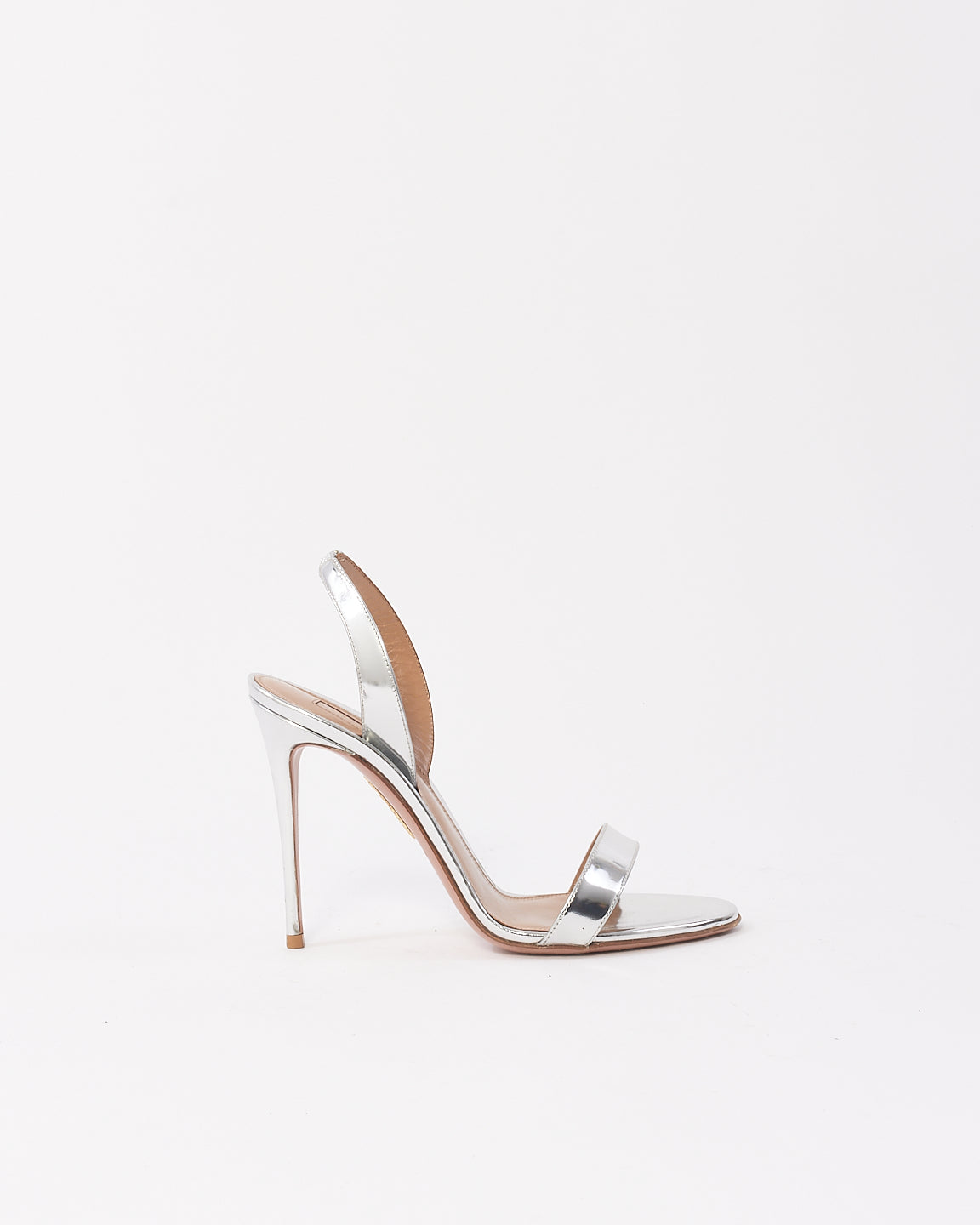 Aquazzura Silver Leather So Nude Metallic Slingback Sandals - 37