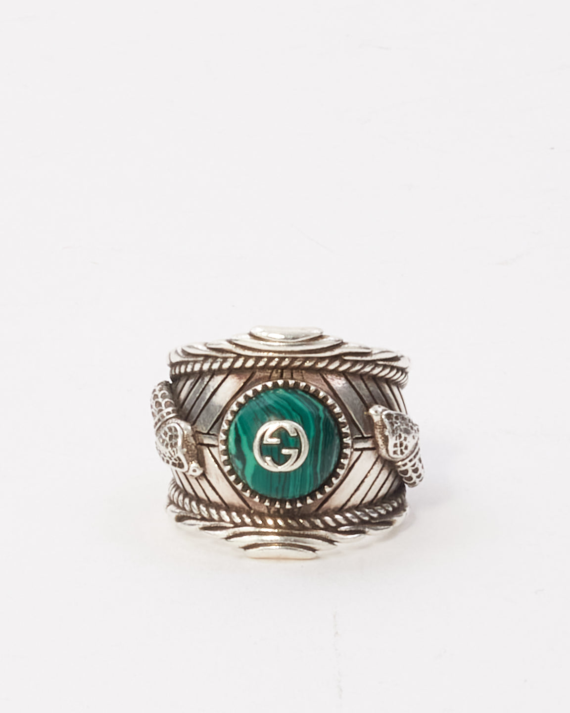 Gucci Silver & Green Resin Garden Cocktail Ring - 19