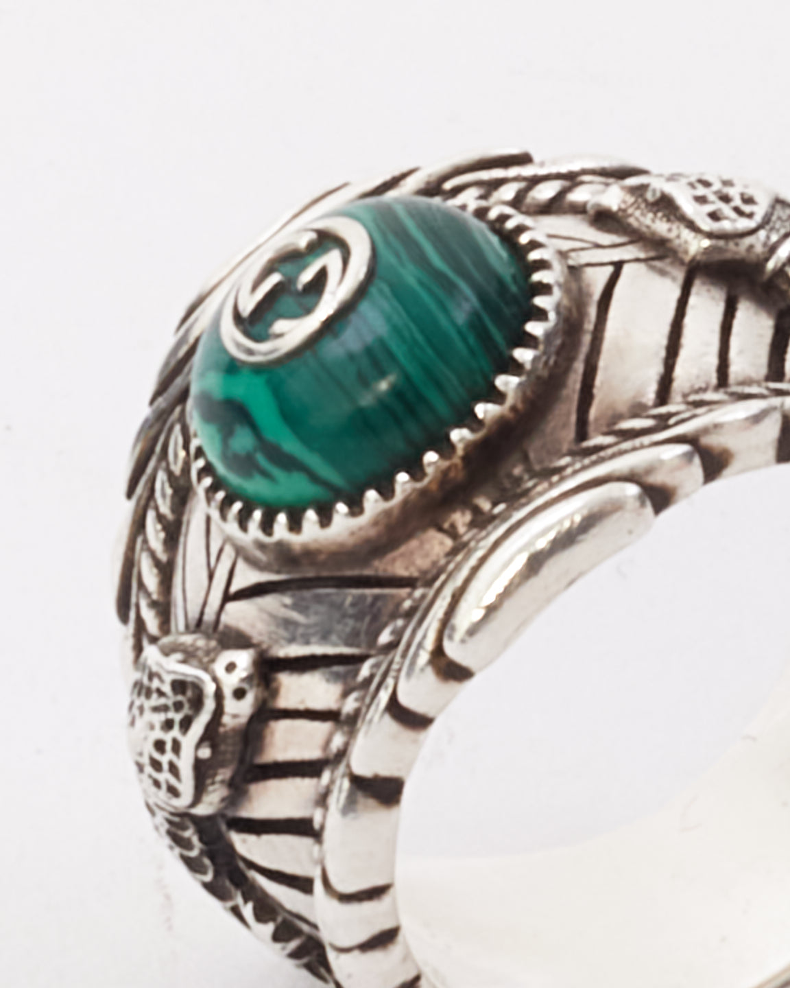 Gucci Silver & Green Resin Garden Cocktail Ring - 19