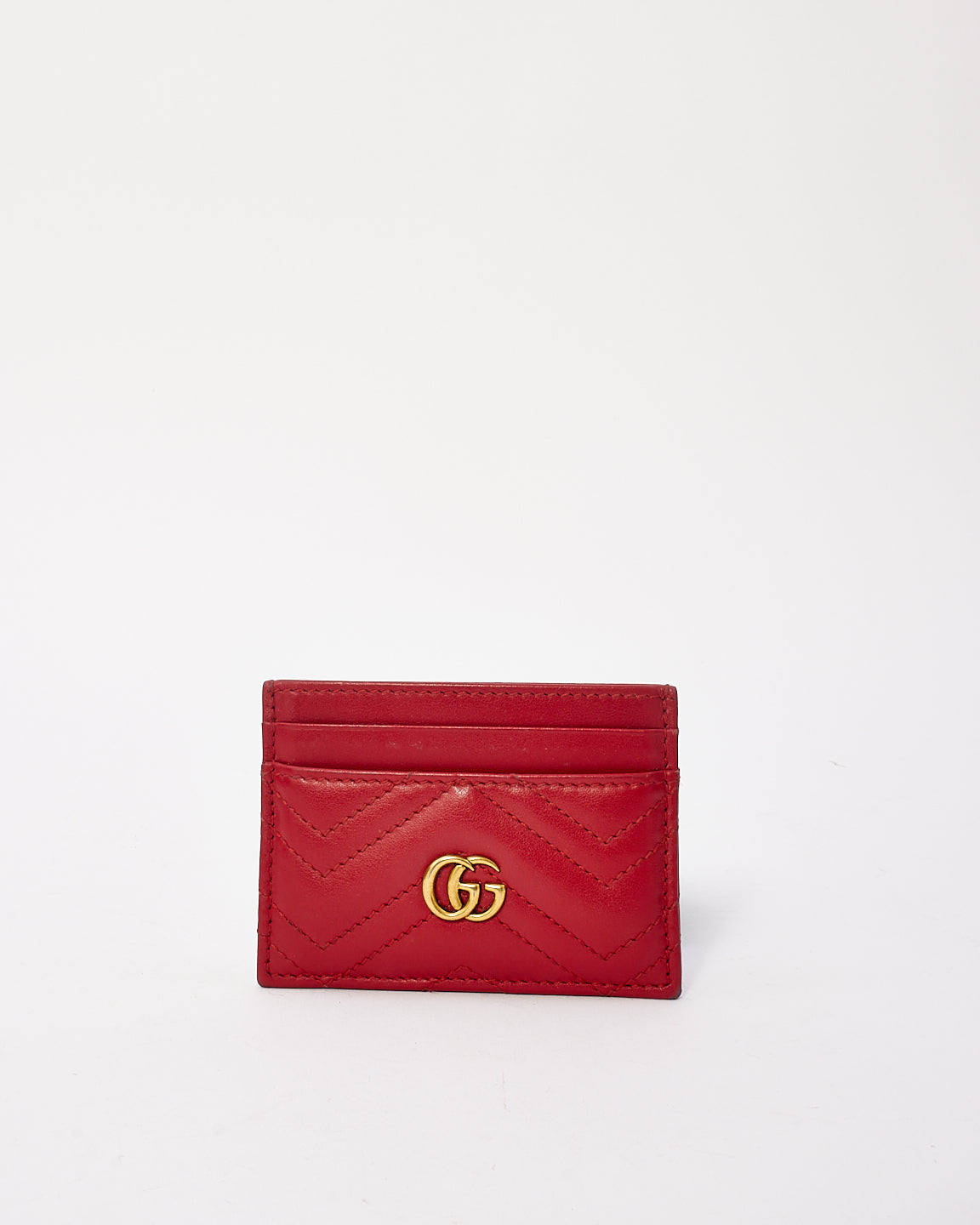 Porte-cartes Matelassé GG Marmont en cuir rouge Gucci