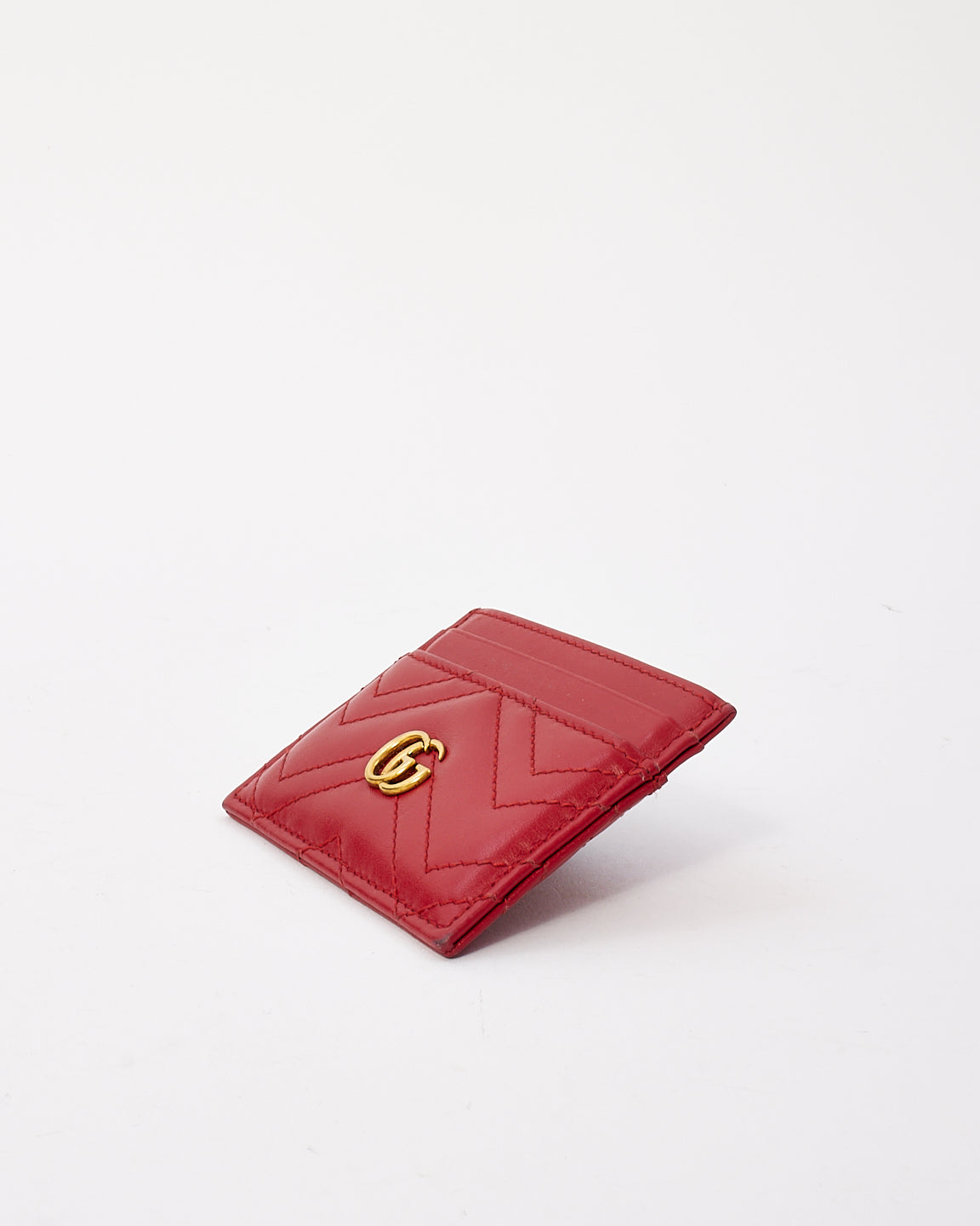 Porte-cartes Matelassé GG Marmont en cuir rouge Gucci