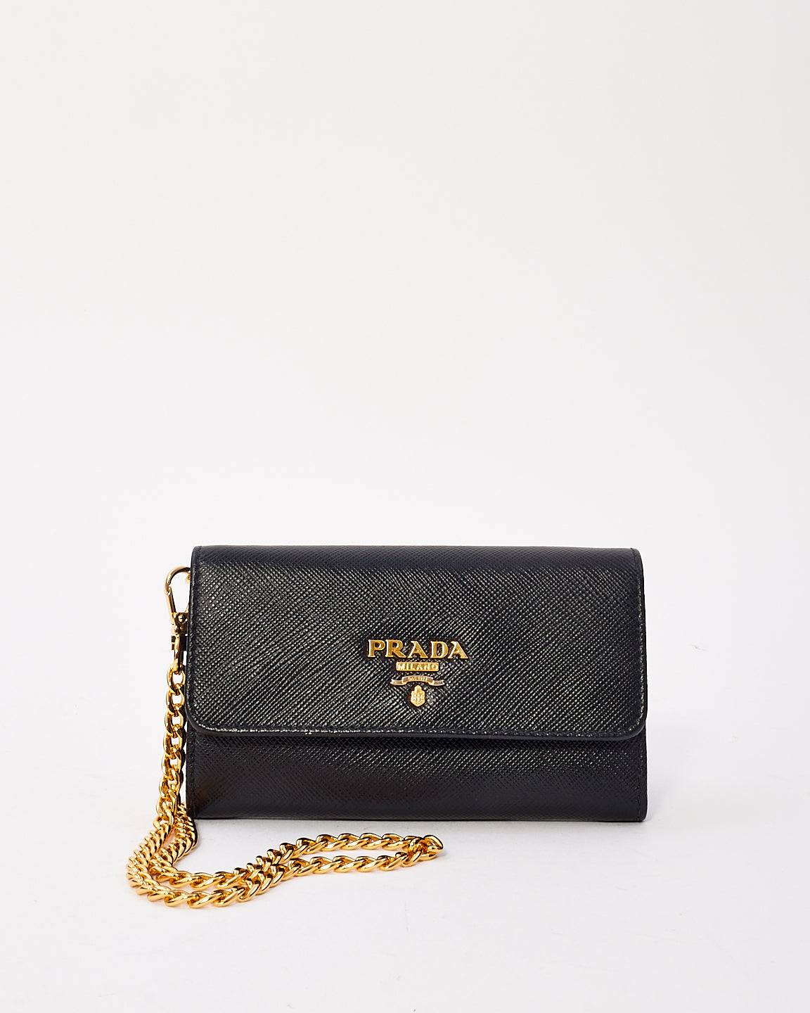 Prada Black Saffiano Leather Mini Wallet with Chain