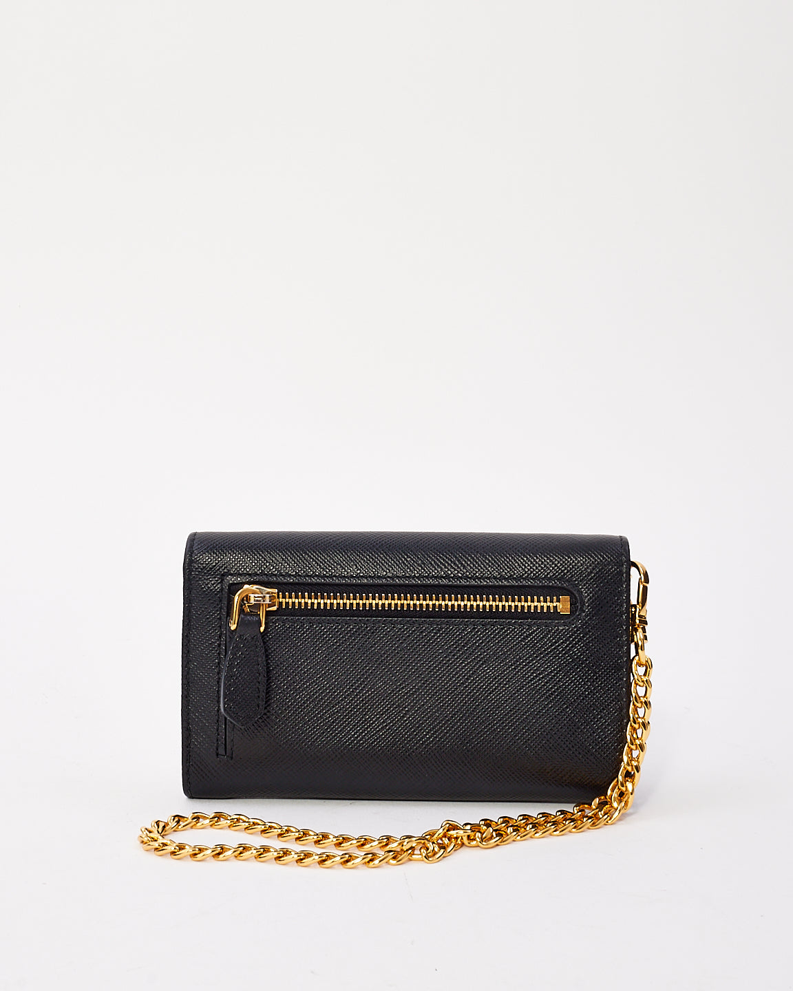 Prada Black Saffiano Leather Mini Wallet with Chain